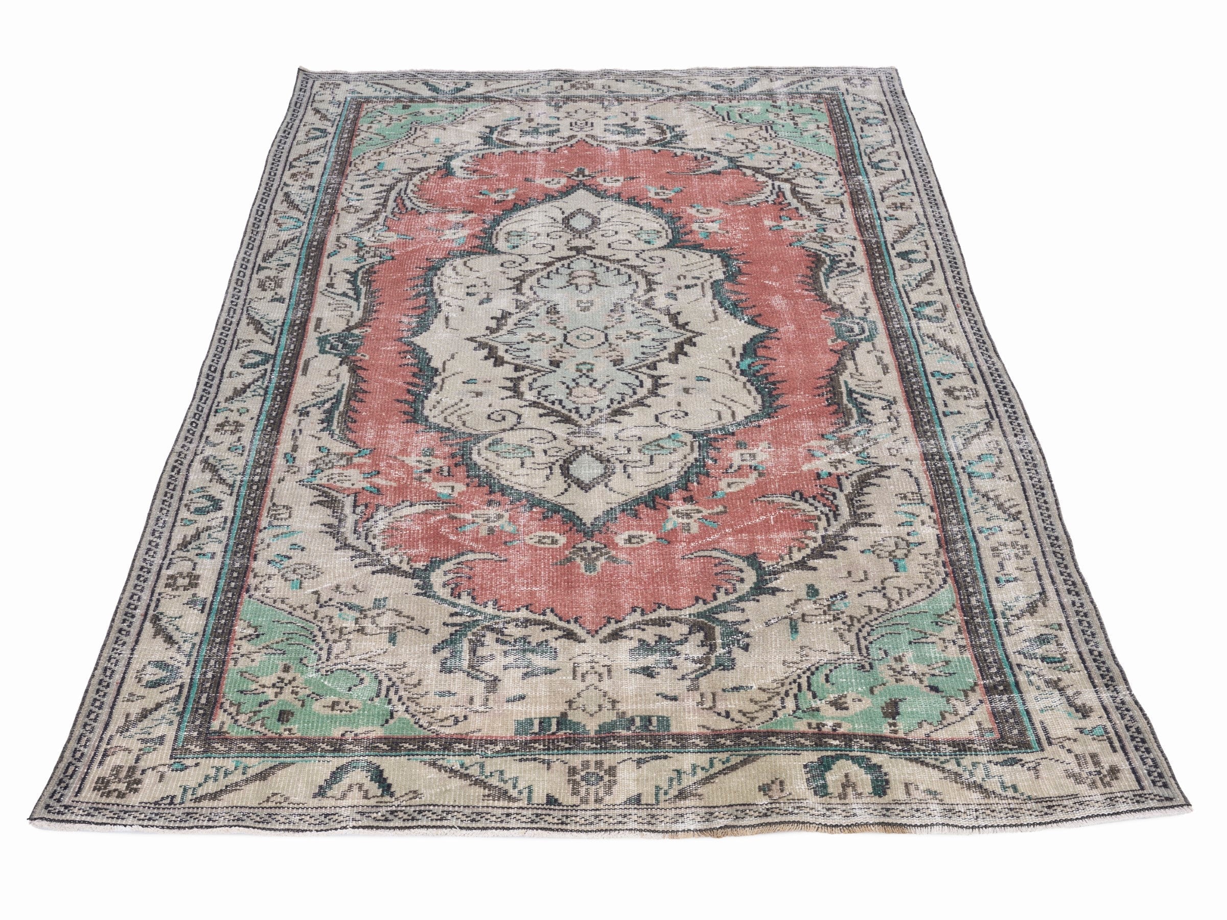 Turkish Manisa area rug in rust and cream, view 2 of 10