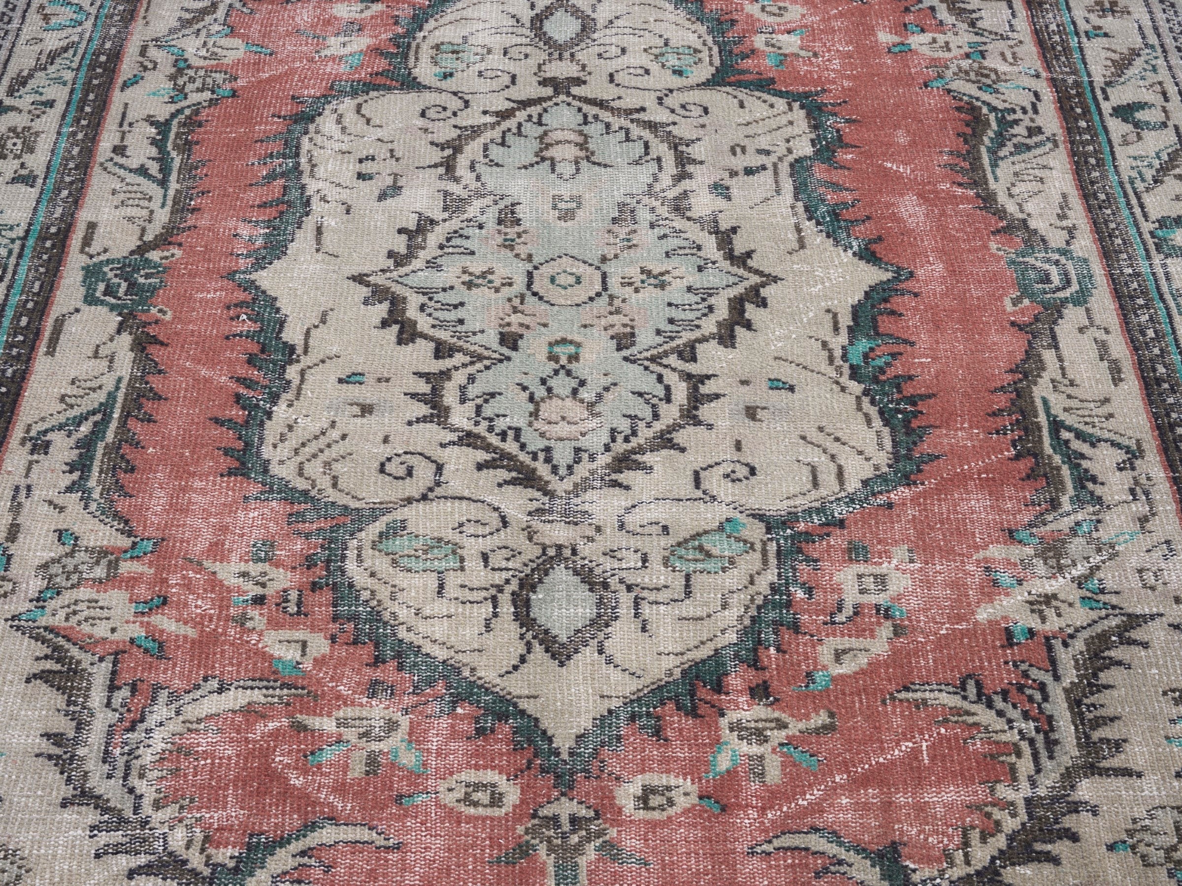 Turkish Manisa area rug in rust and cream, view 4 of 10