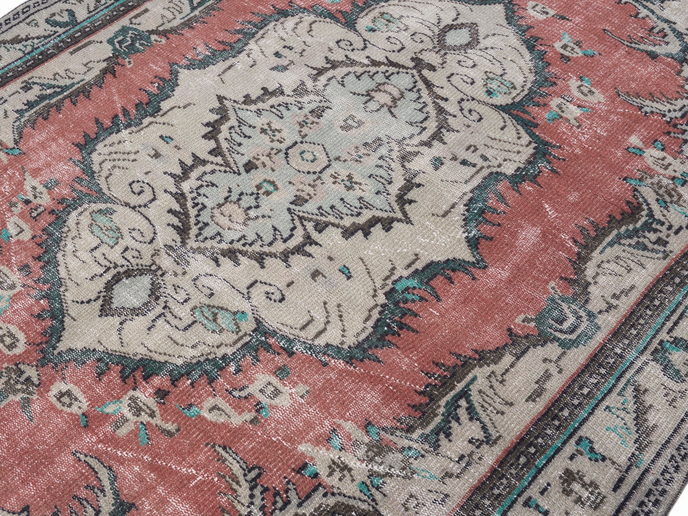 Turkish Manisa area rug in rust and cream, view 5 of 10