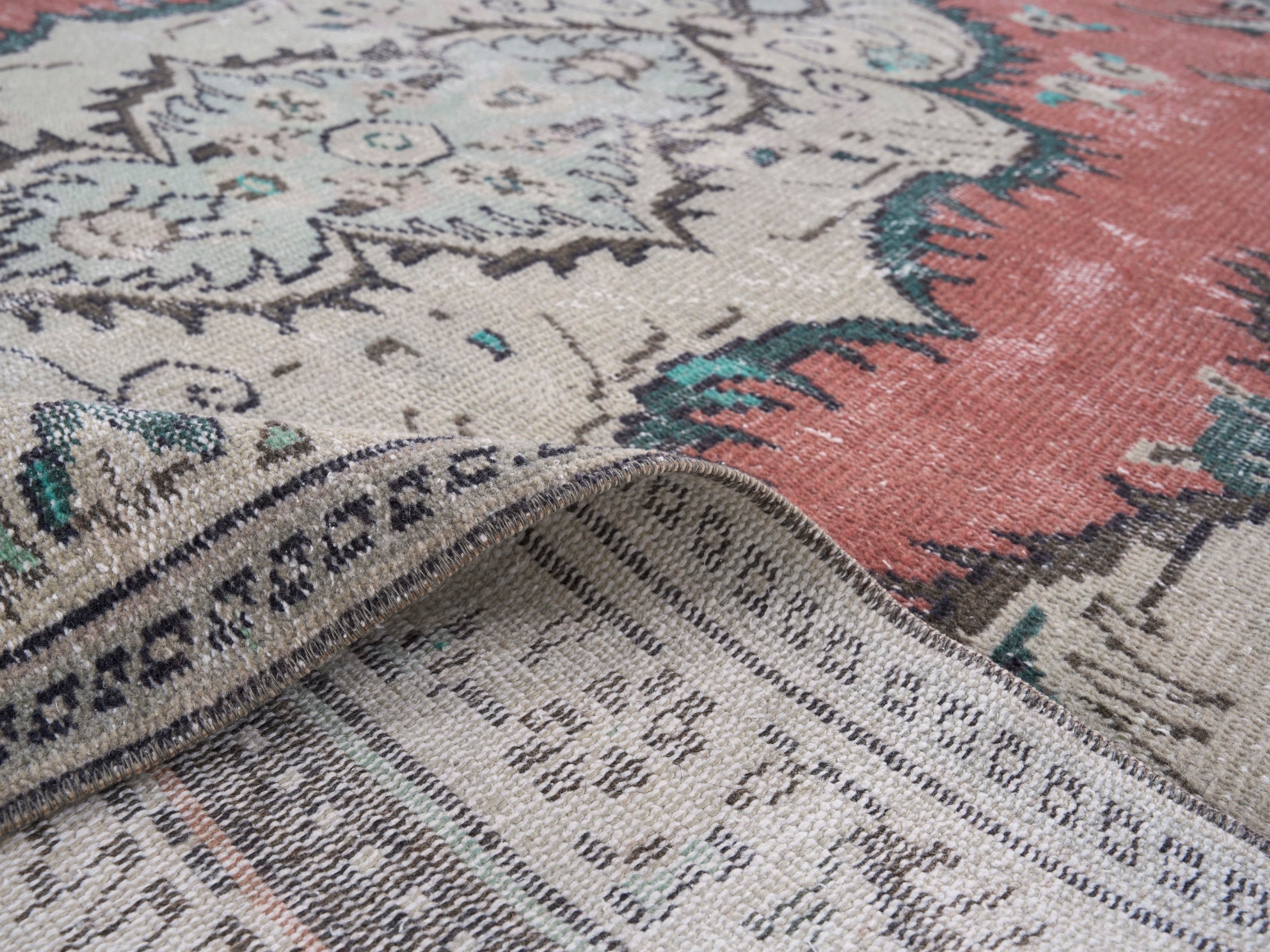 Turkish Manisa area rug in rust and cream, view 9 of 10