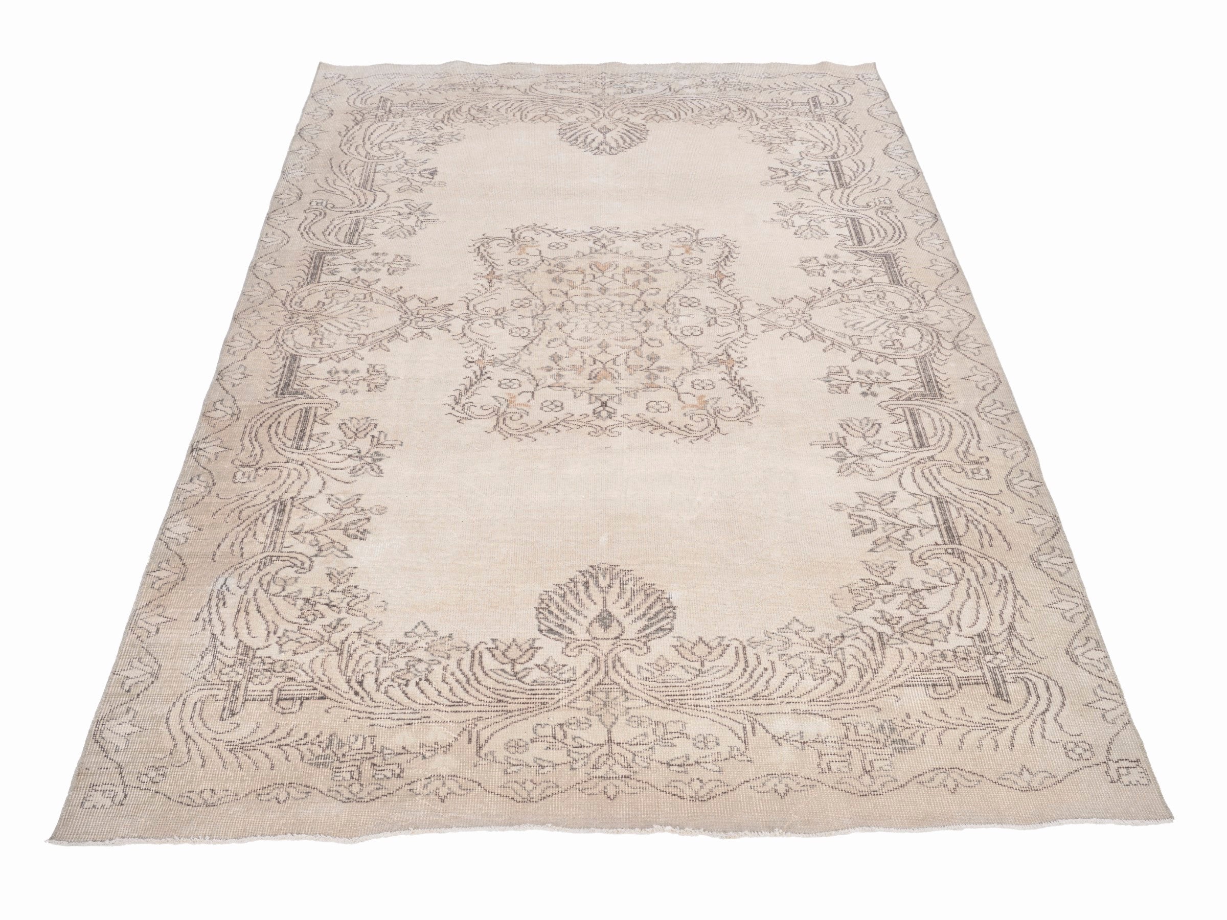 Turkish Isparta area rug in cream and greige, view 2 of 10
