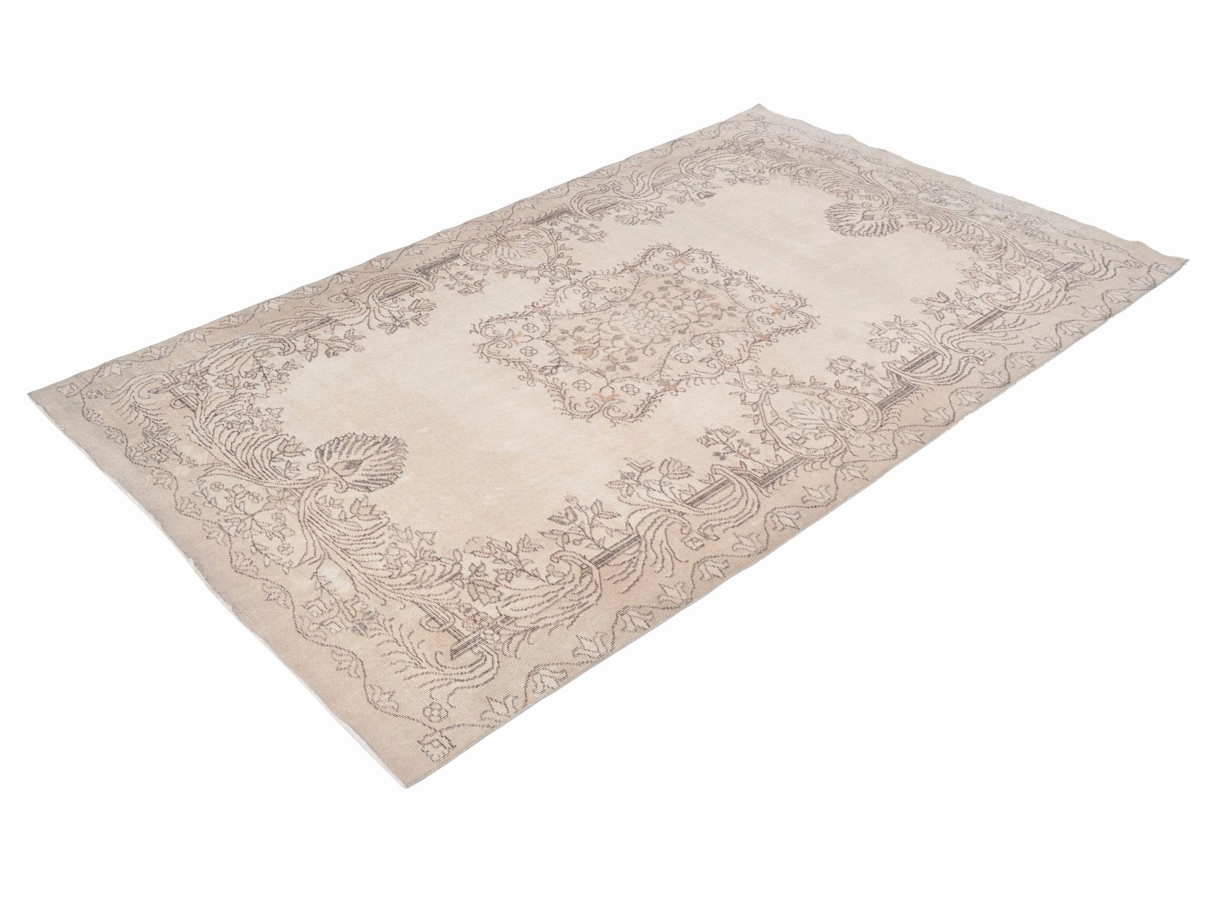 Turkish Isparta area rug in cream and greige, view 3 of 10