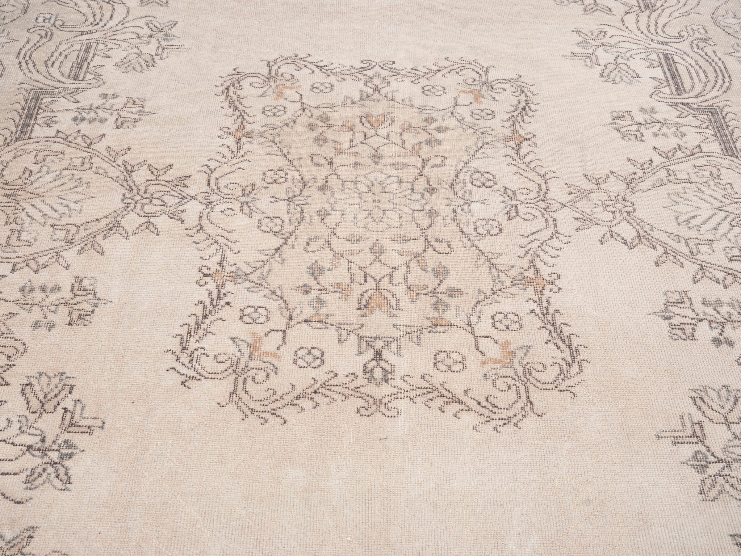 Turkish Isparta area rug in cream and greige, view 4 of 10