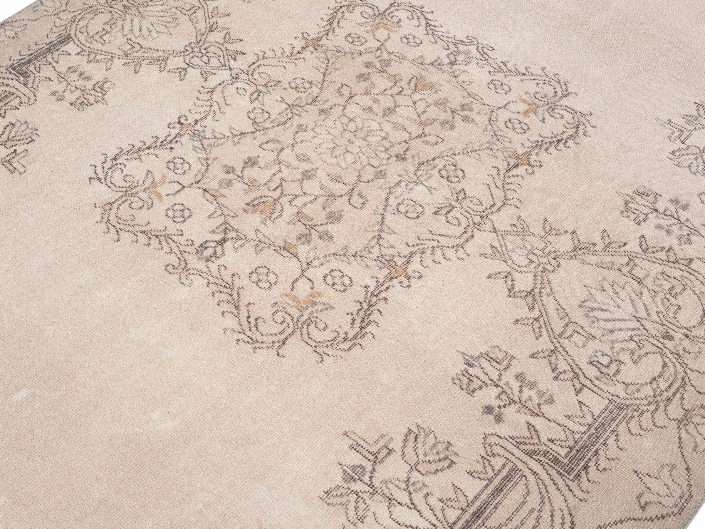 Turkish Isparta area rug in cream and greige, view 5 of 10
