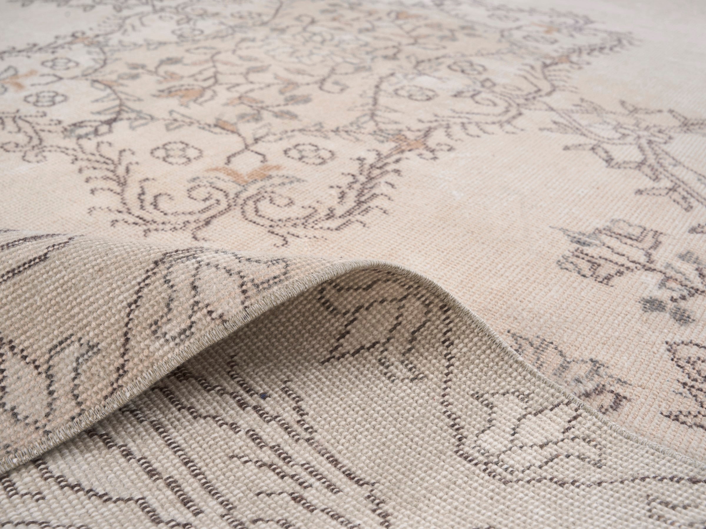 Turkish Isparta area rug in cream and greige, view 9 of 10