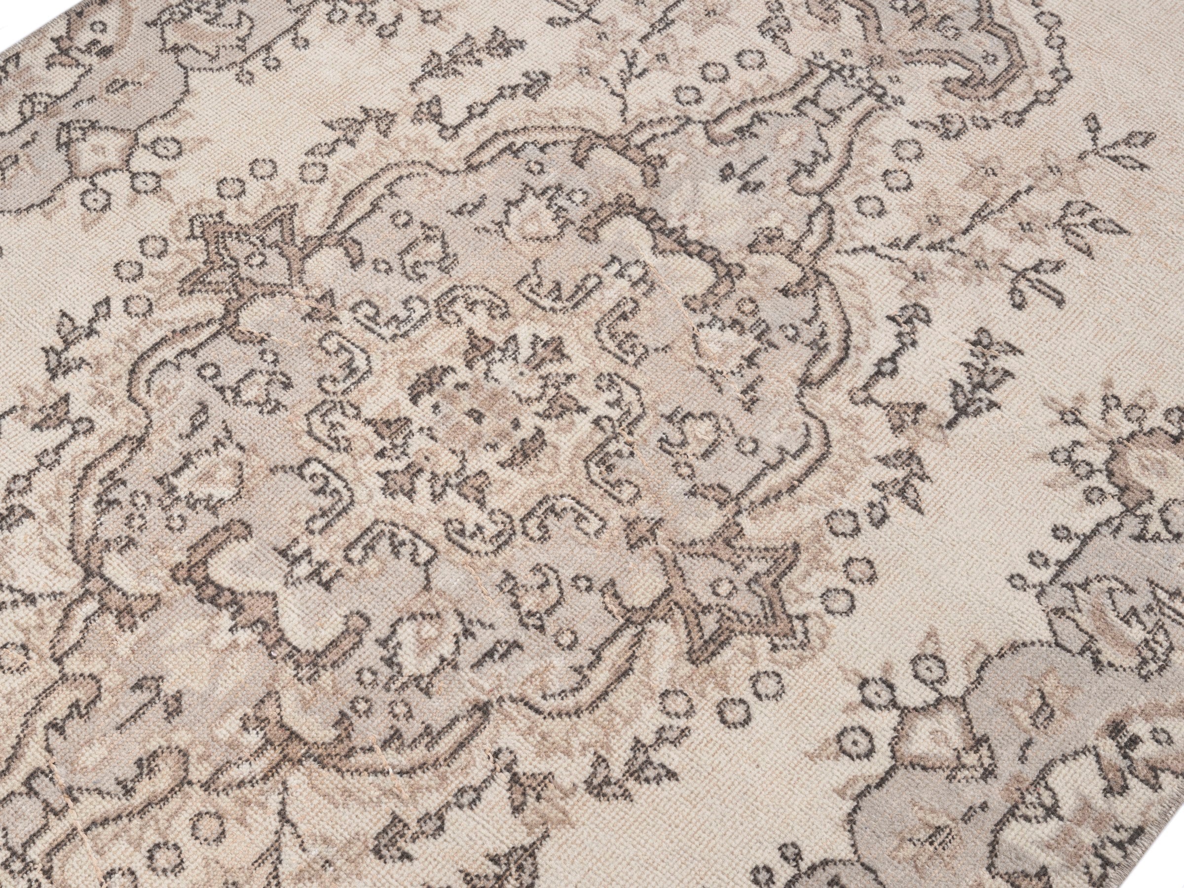 Turkish Isparta area rug in ivory and taupe, view 5 of 10