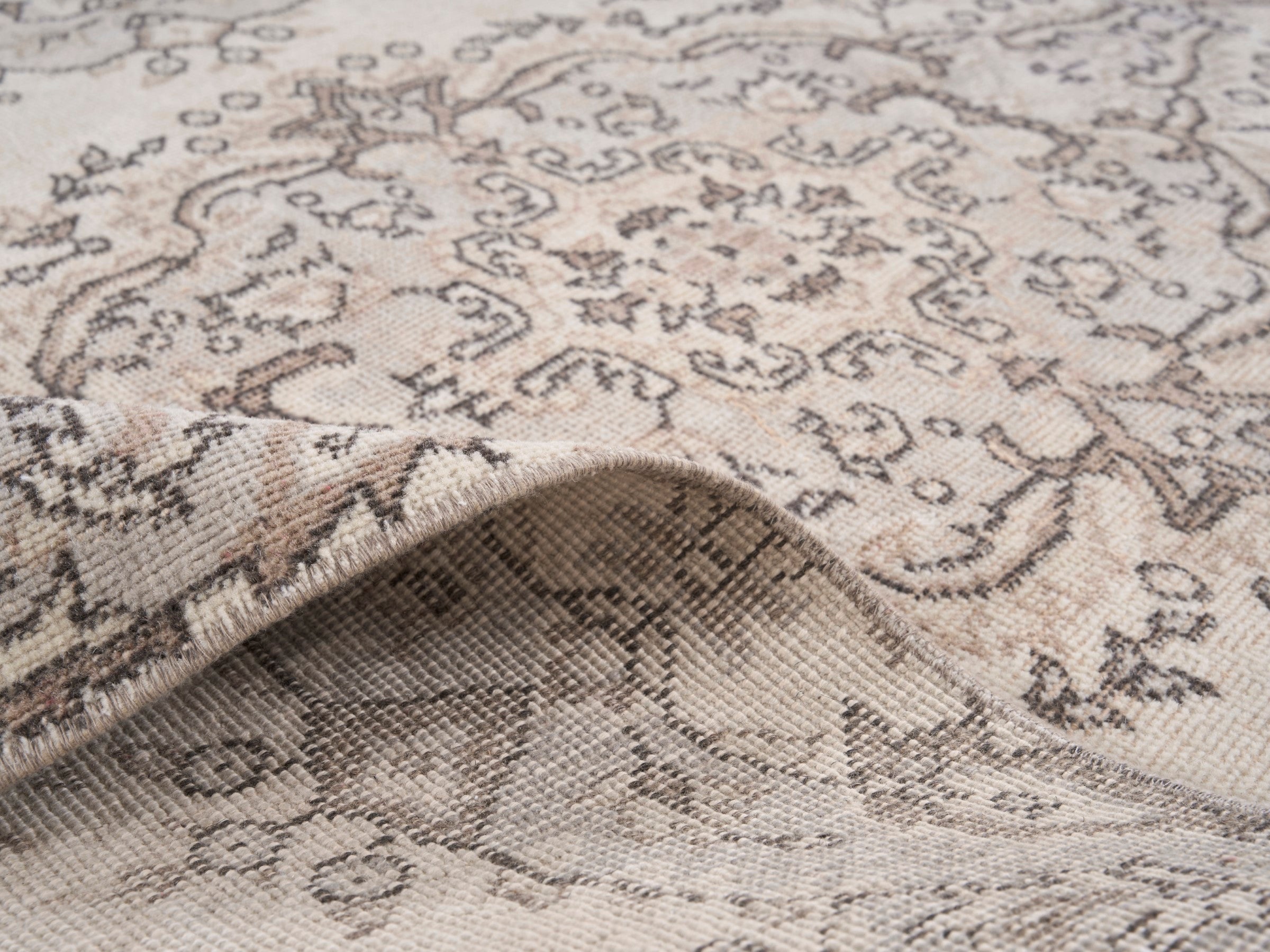 Turkish Isparta area rug in ivory and taupe, view 9 of 10
