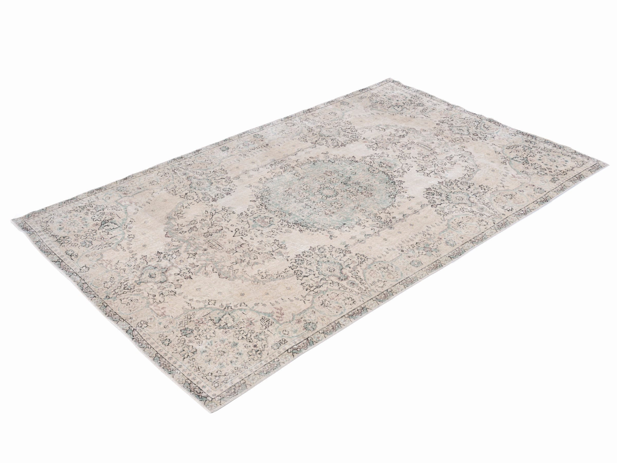 Turkish Isparta area rug in ivory and sage, view 3 of 10