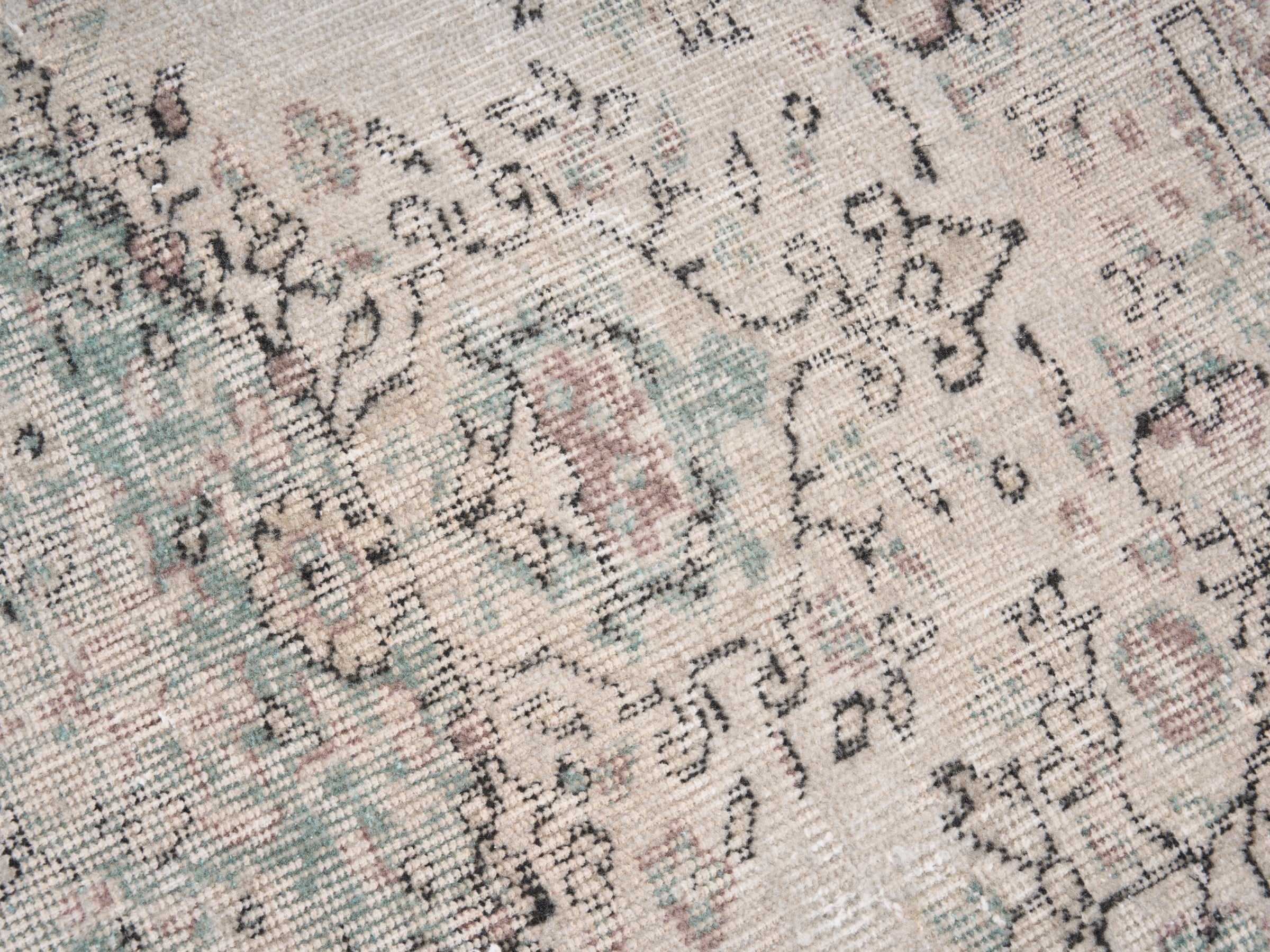 Turkish Isparta area rug in ivory and sage, view 7 of 10