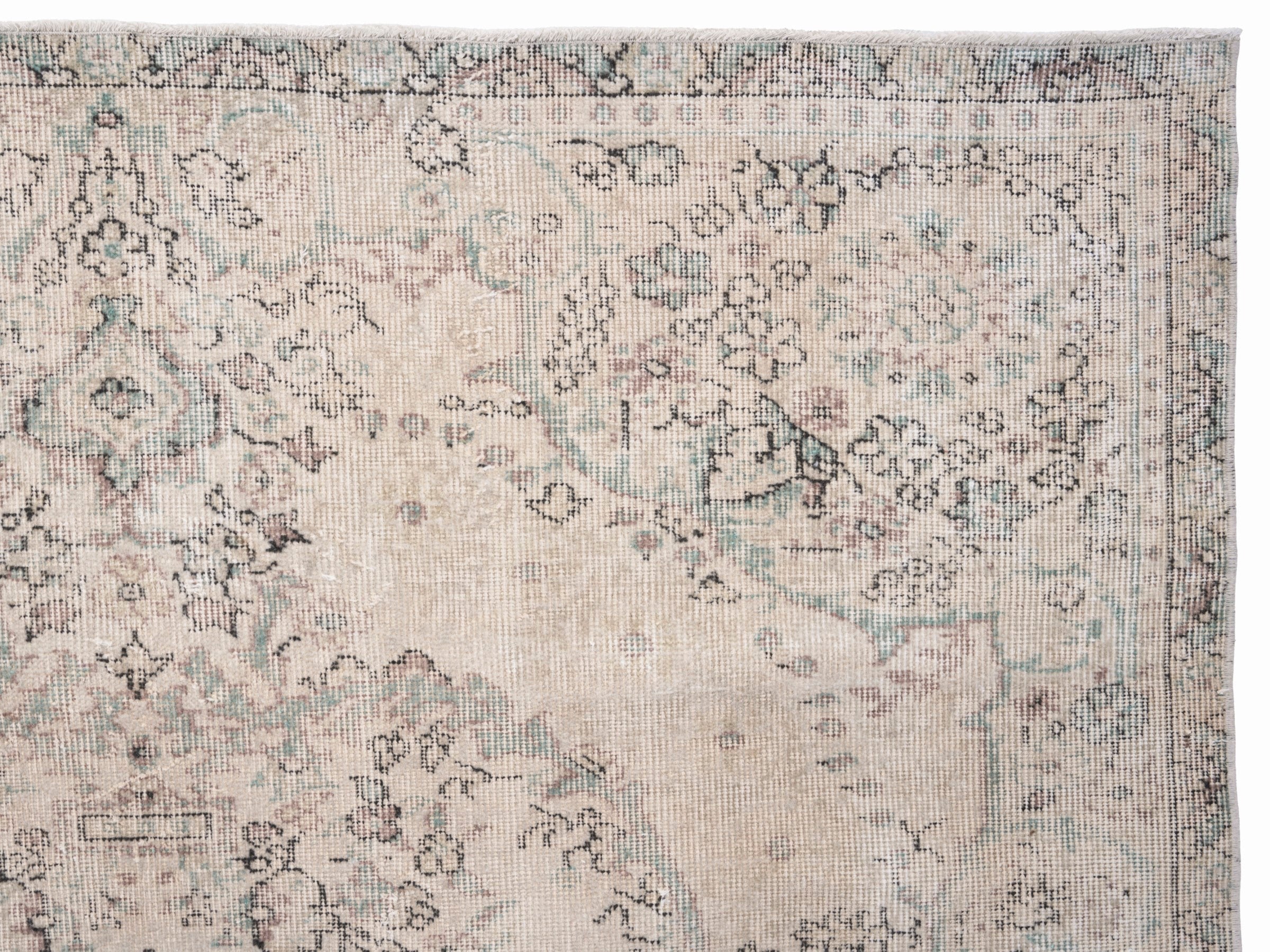 Turkish Isparta area rug in ivory and sage, view 8 of 10
