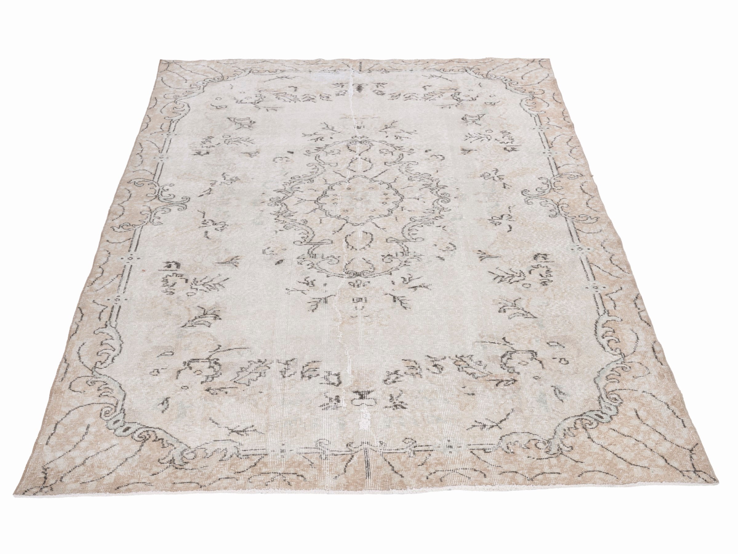 Turkish Isparta area rug in cream and tan, view 2 of 10