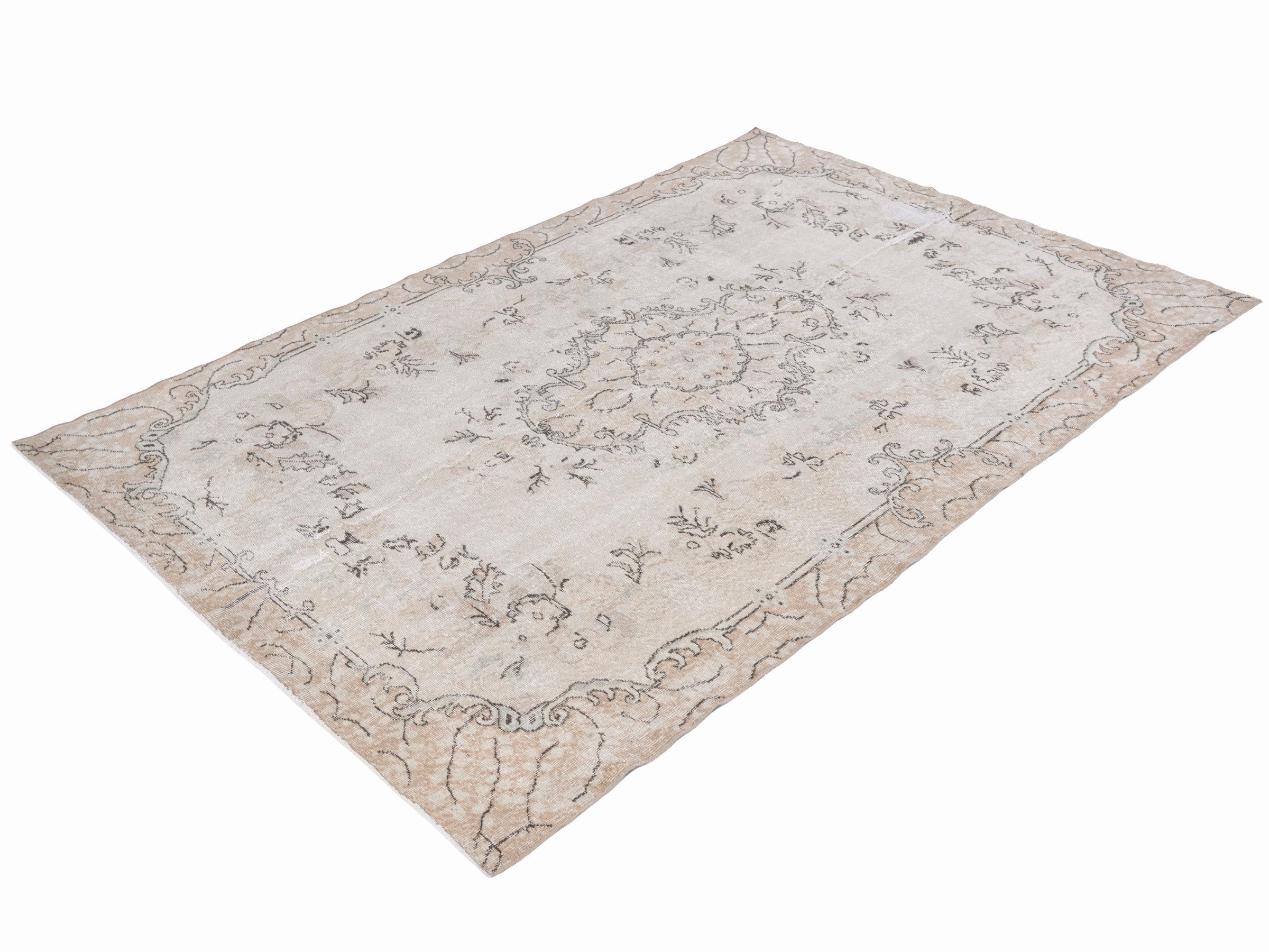 Turkish Isparta area rug in cream and tan, view 3 of 10