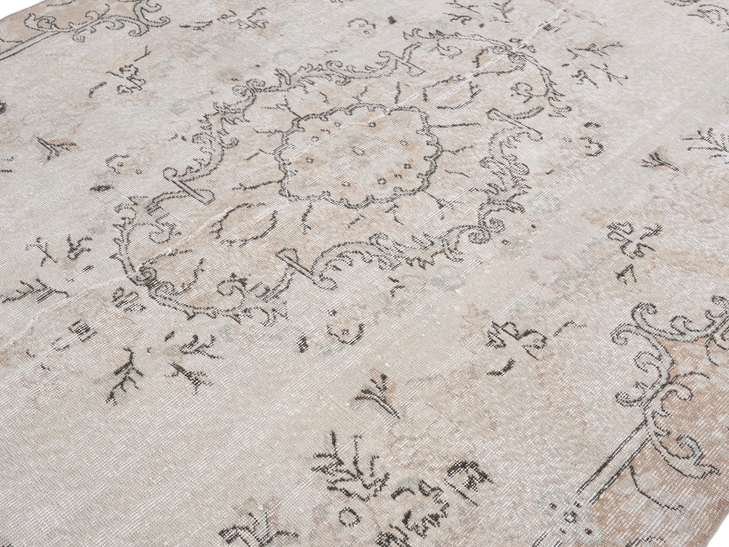 Turkish Isparta area rug in cream and tan, view 5 of 10