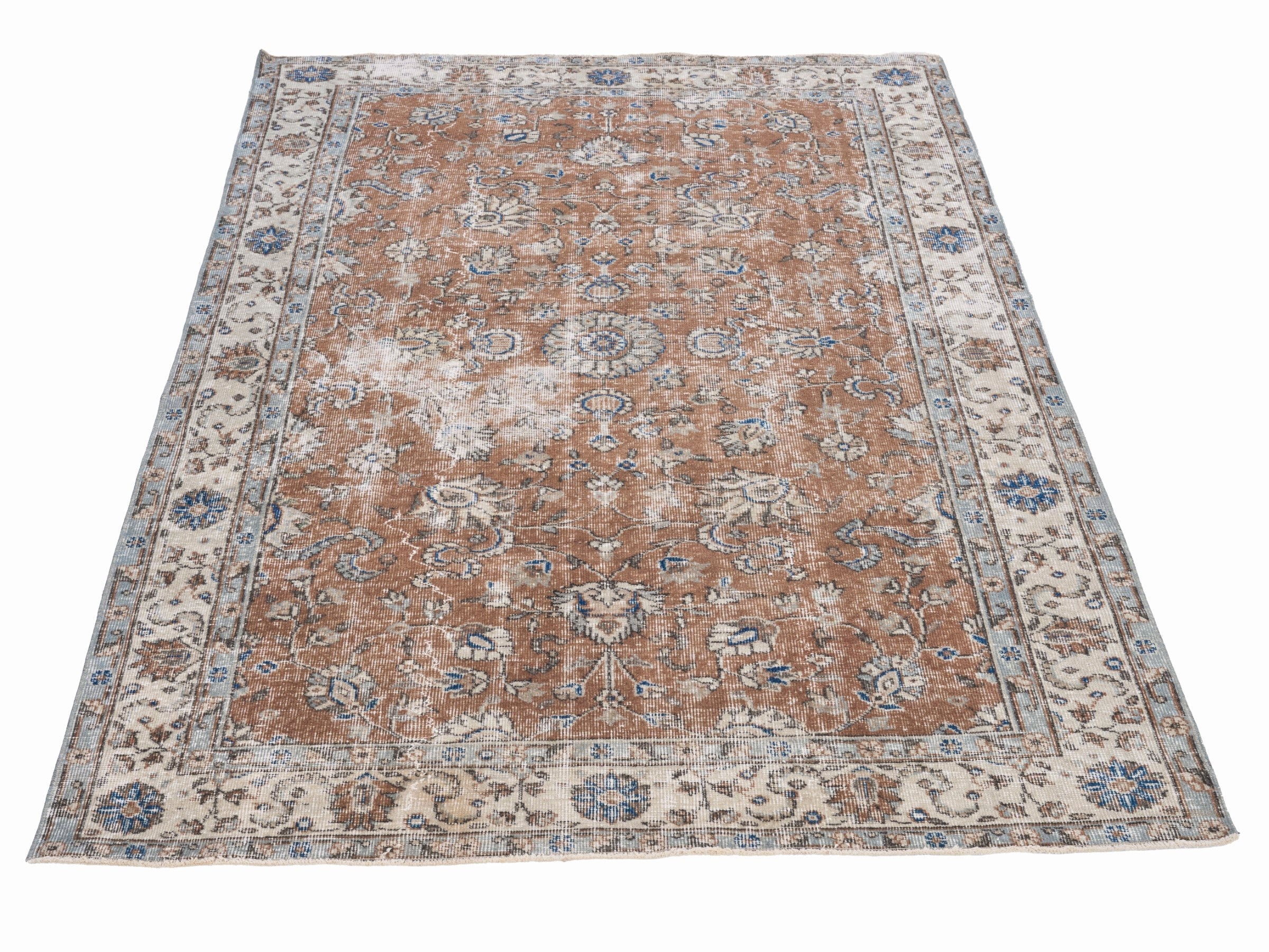 Turkish Isparta area rug in rust and cream, view 2 of 10