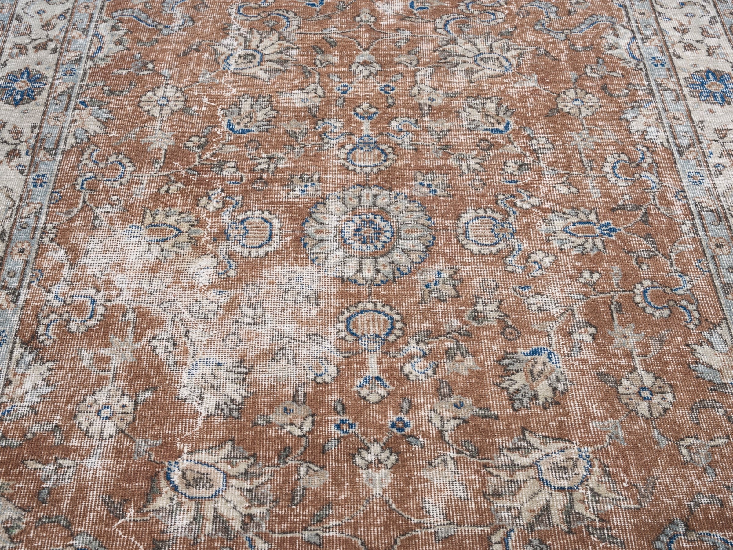Turkish Isparta area rug in rust and cream, view 4 of 10