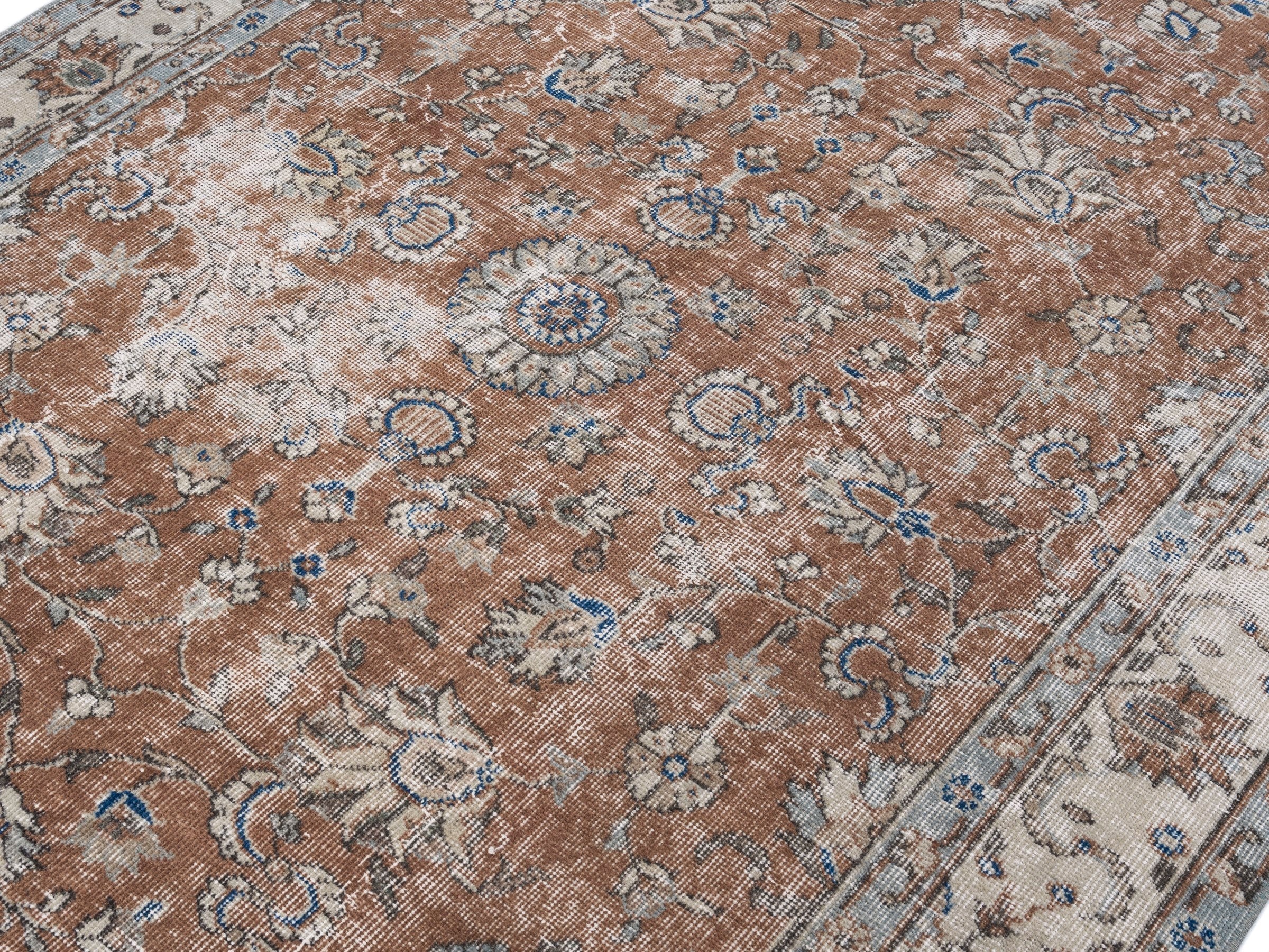 Turkish Isparta area rug in rust and cream, view 5 of 10