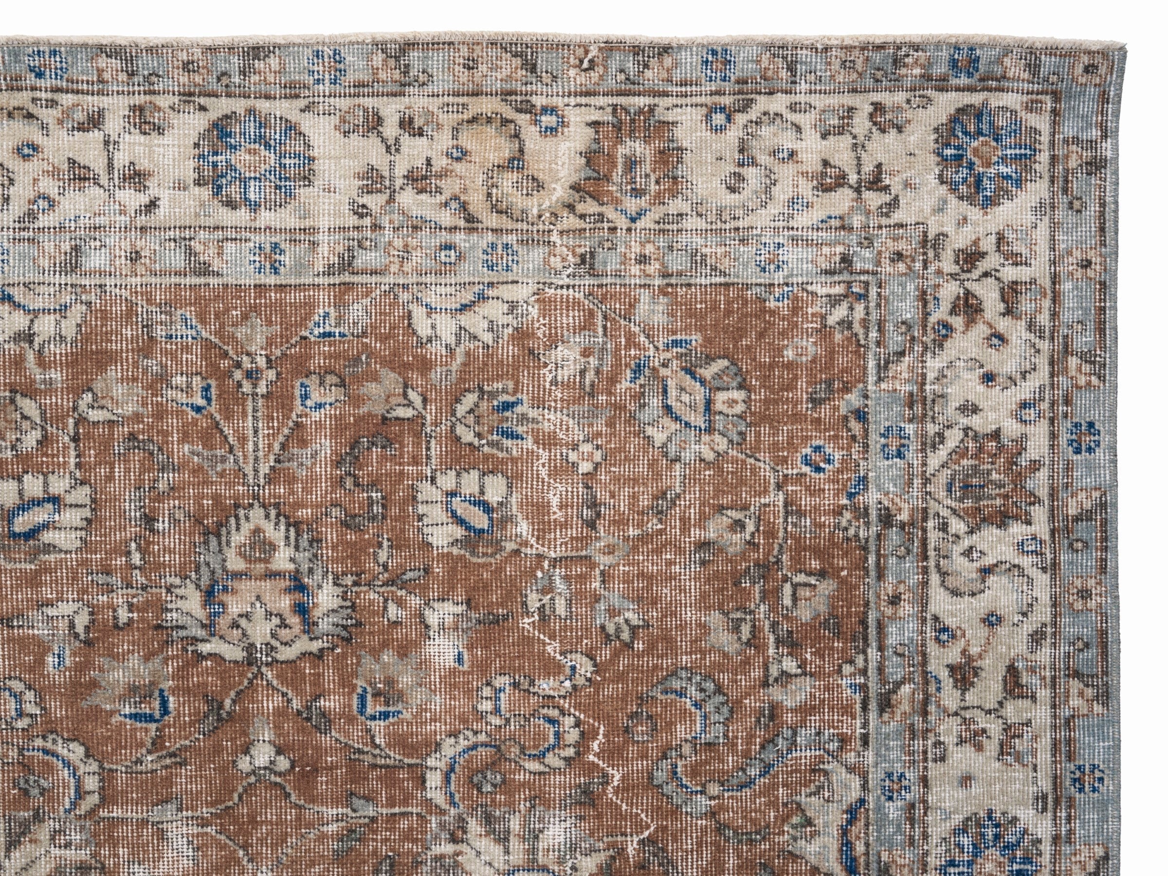 Turkish Isparta area rug in rust and cream, view 8 of 10