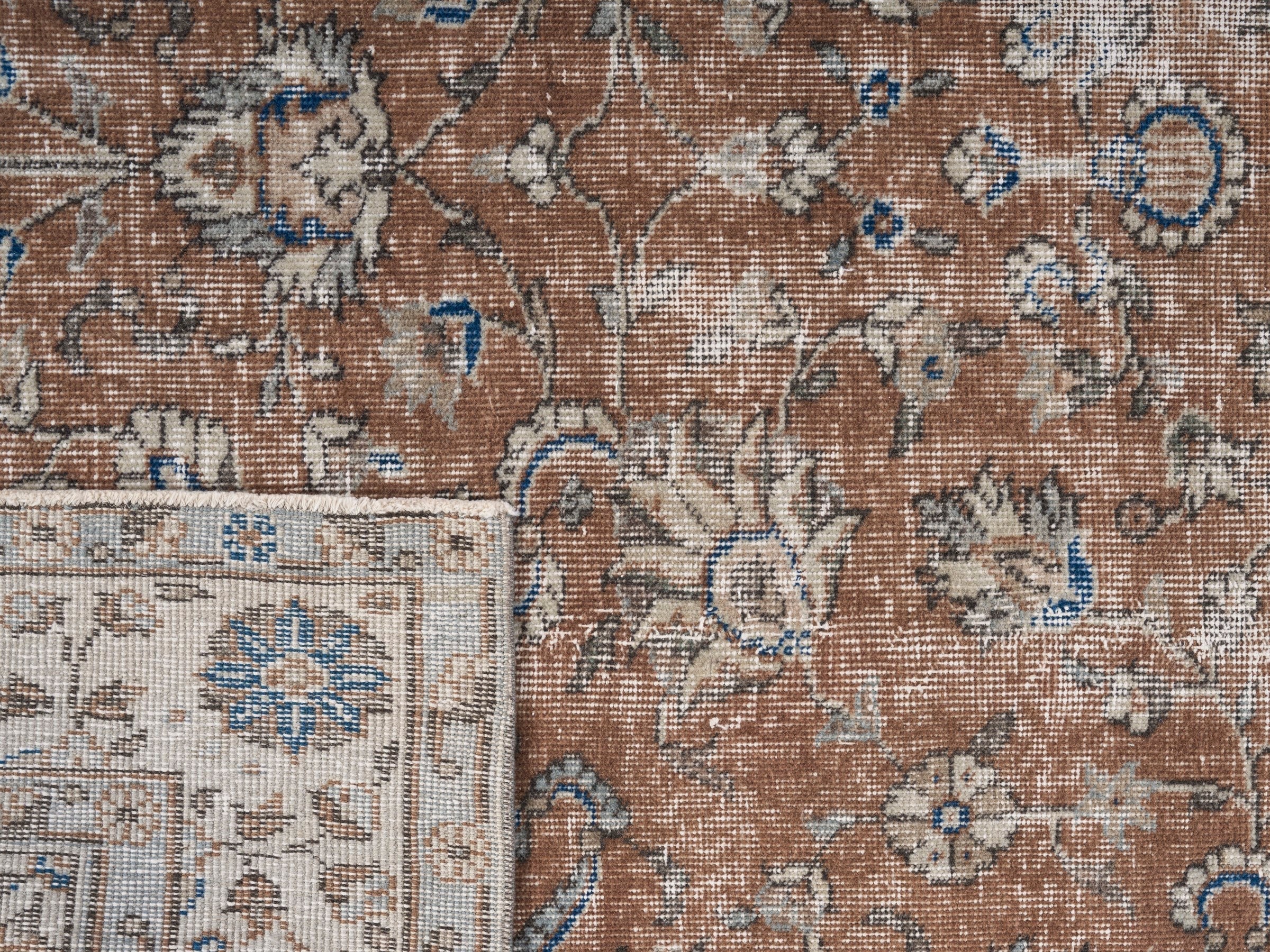 Turkish Isparta area rug in rust and cream, view 10 of 10