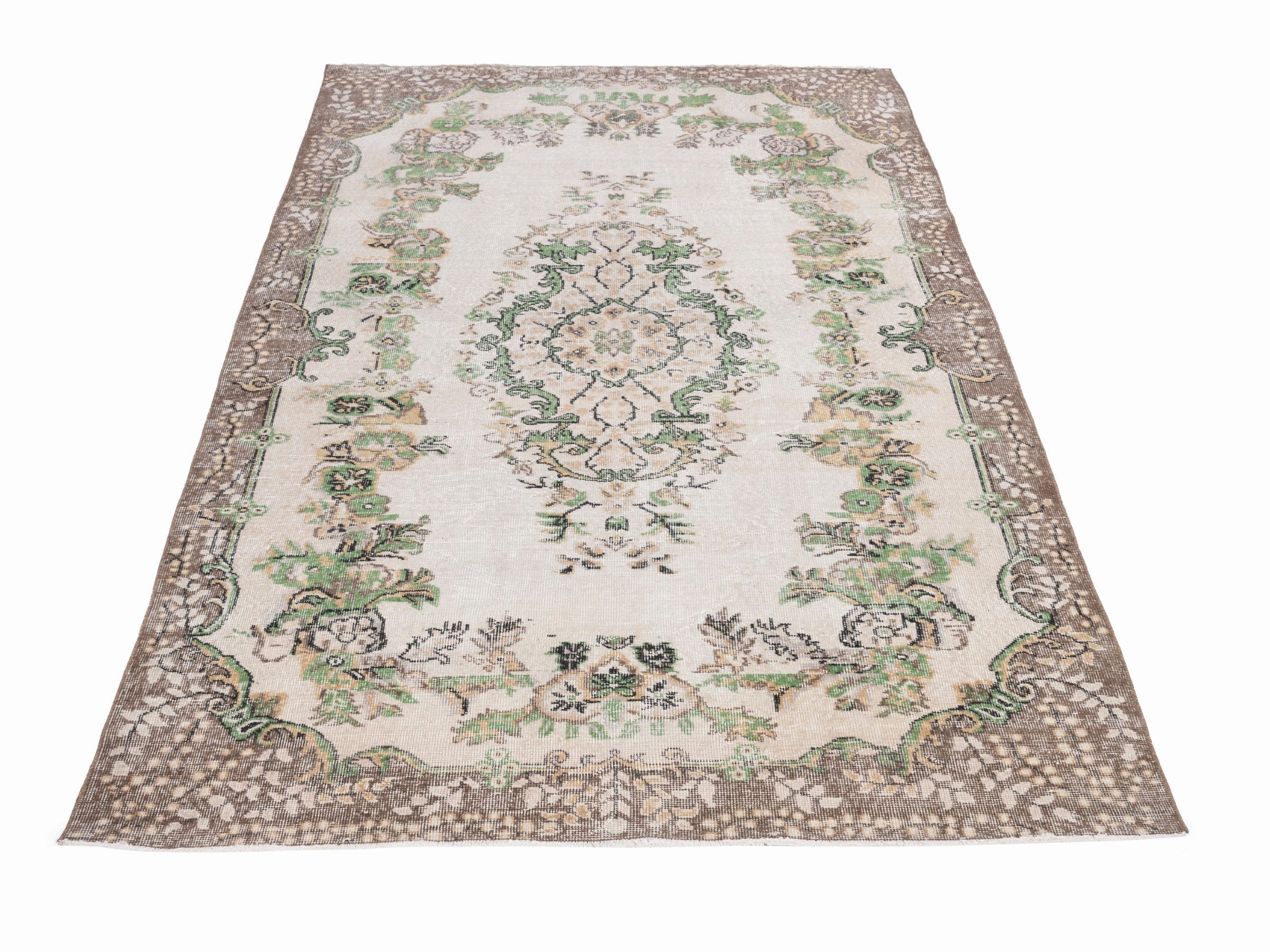 Turkish Isparta area rug in cream and greige, view 2 of 10