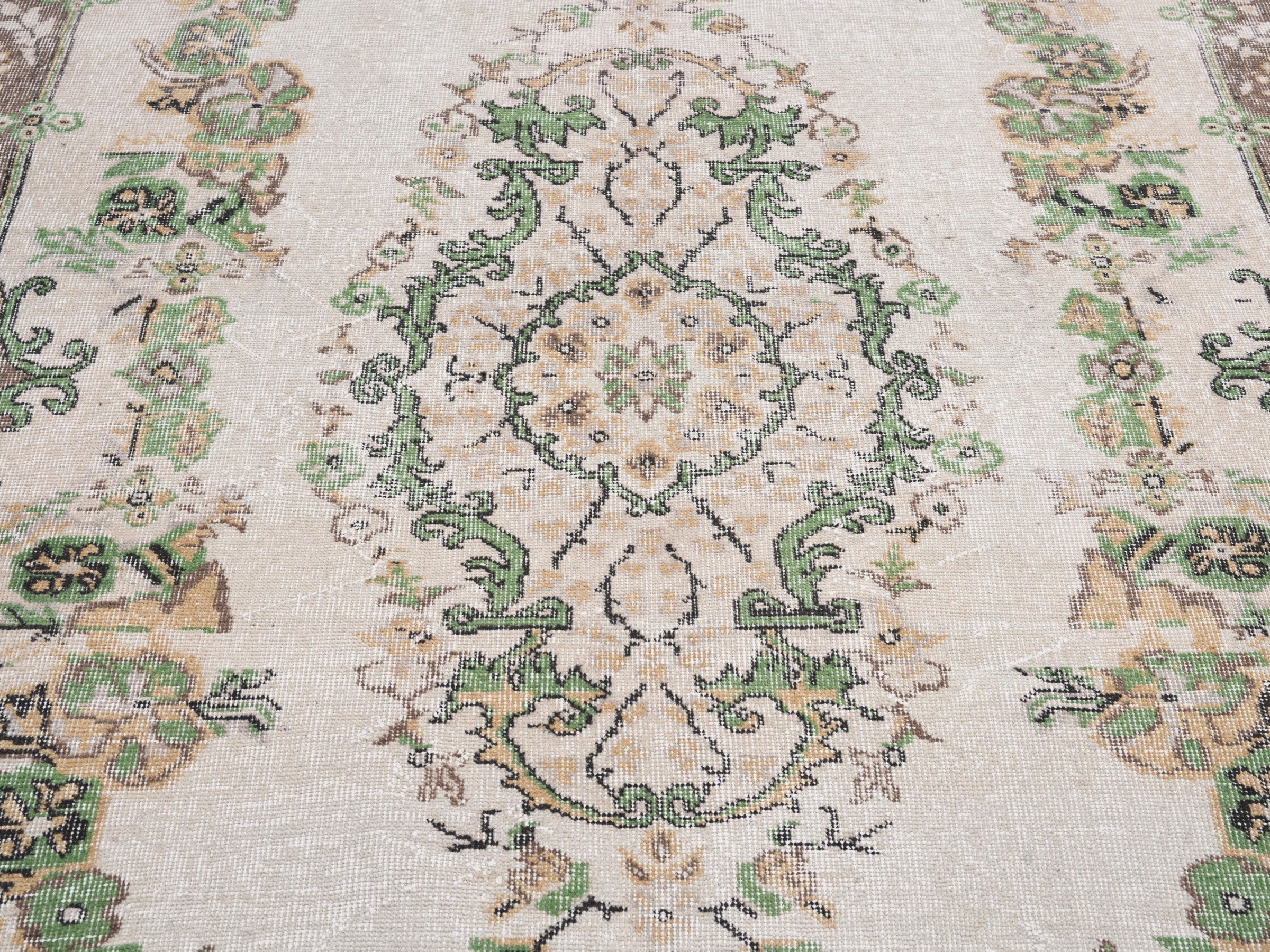 Turkish Isparta area rug in cream and greige, view 4 of 10