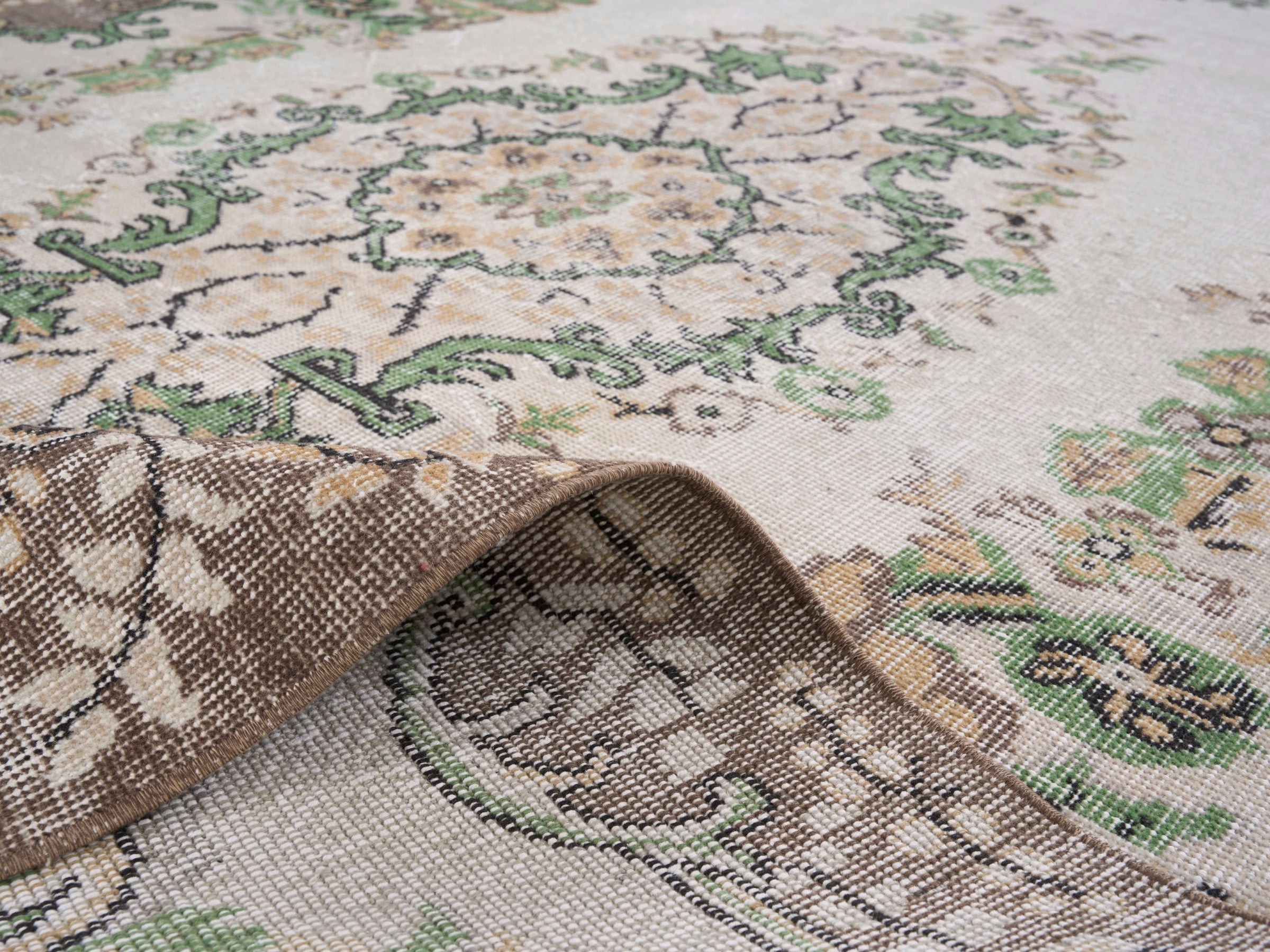 Turkish Isparta area rug in cream and greige, view 9 of 10