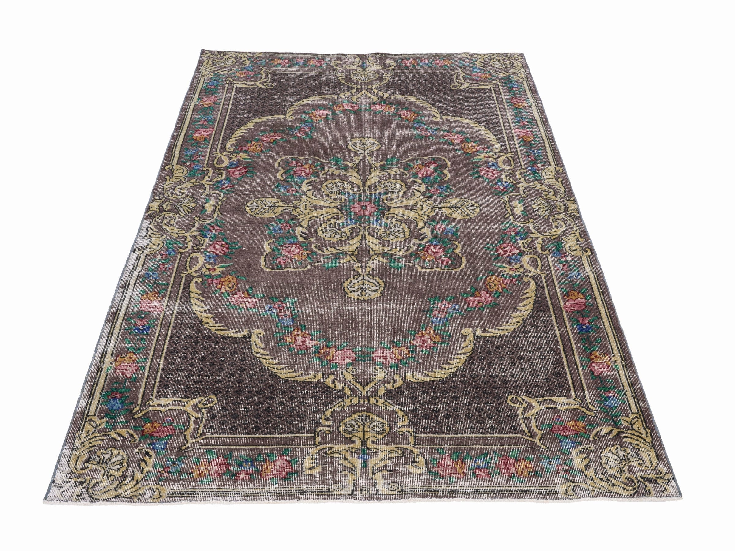 Turkish Isparta area rug in charcoal and gold, view 2 of 10