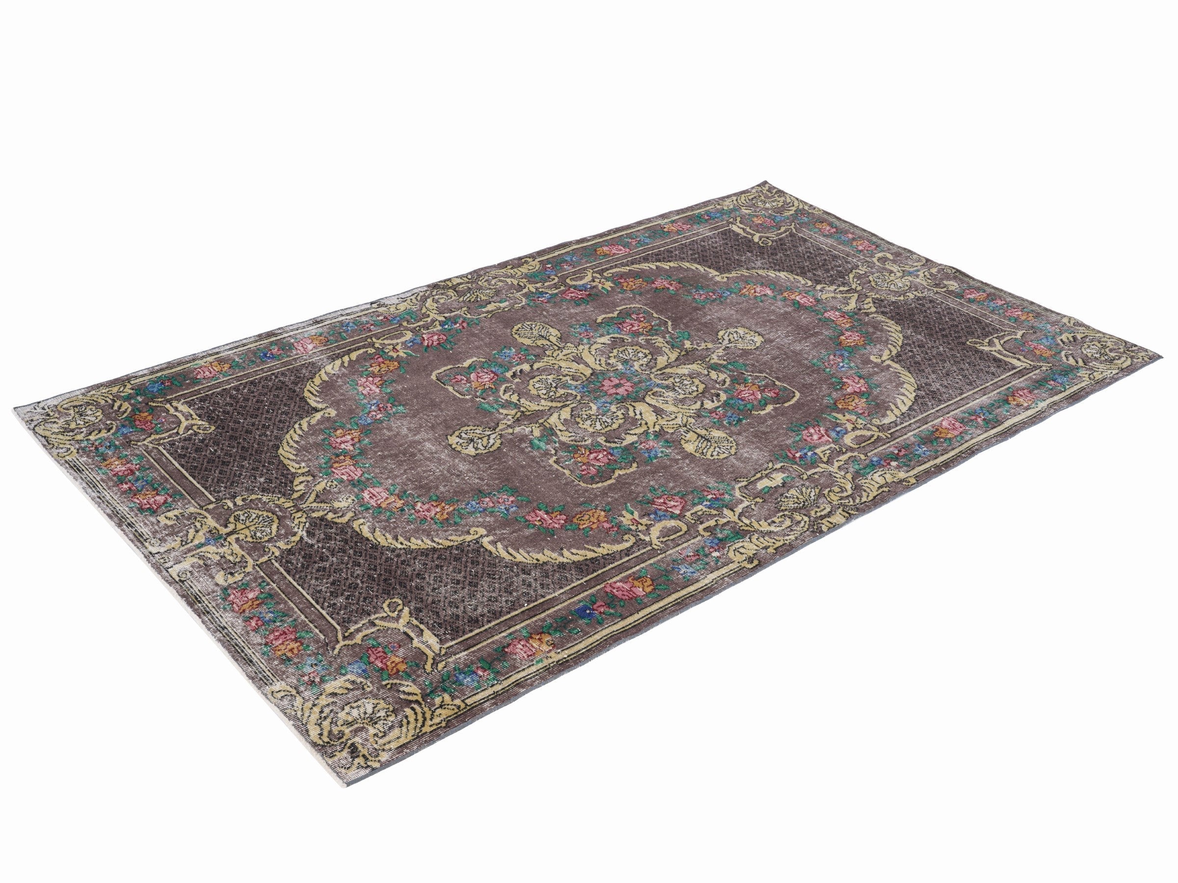 Turkish Isparta area rug in charcoal and gold, view 3 of 10
