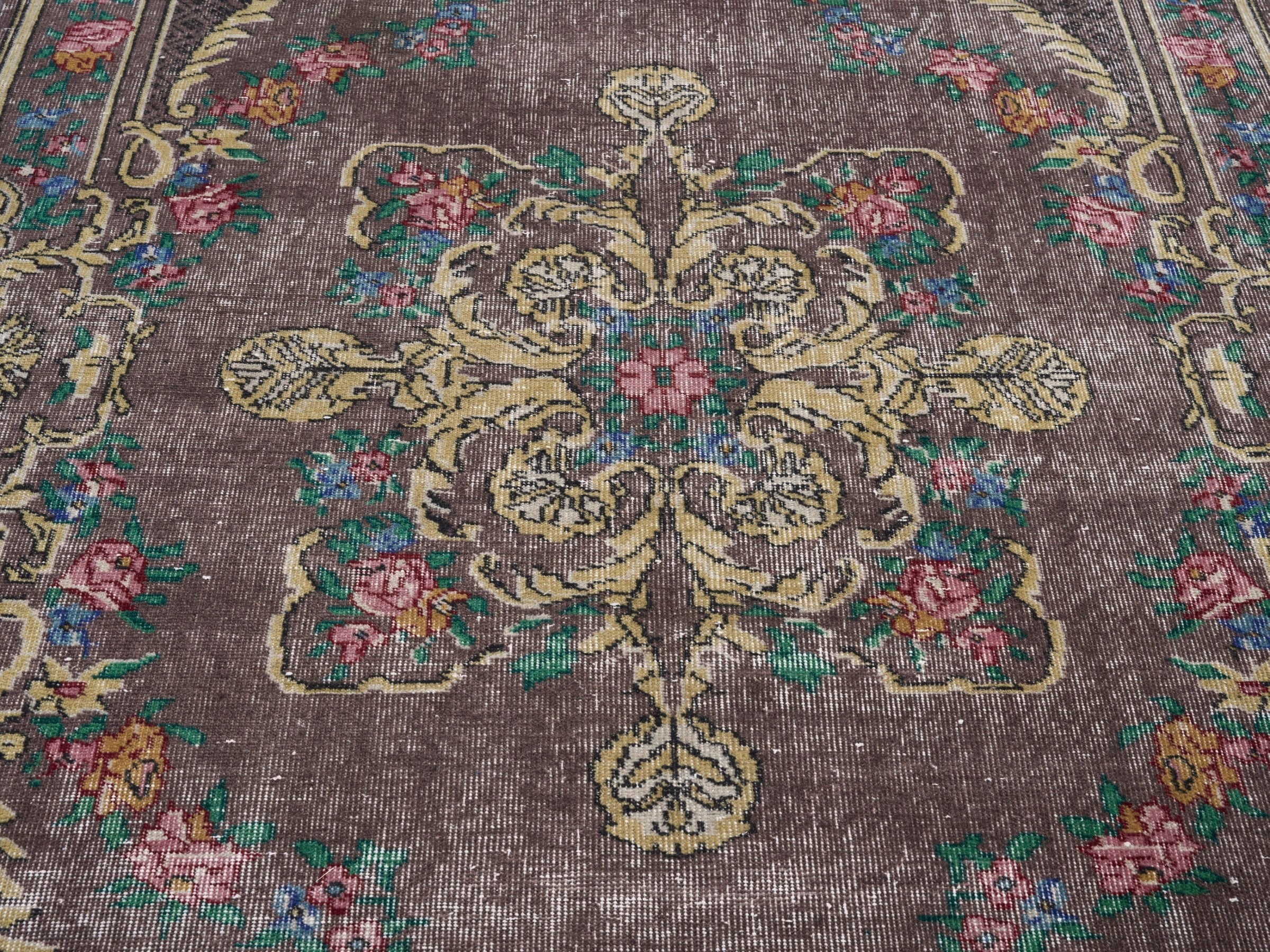 Turkish Isparta area rug in charcoal and gold, view 4 of 10