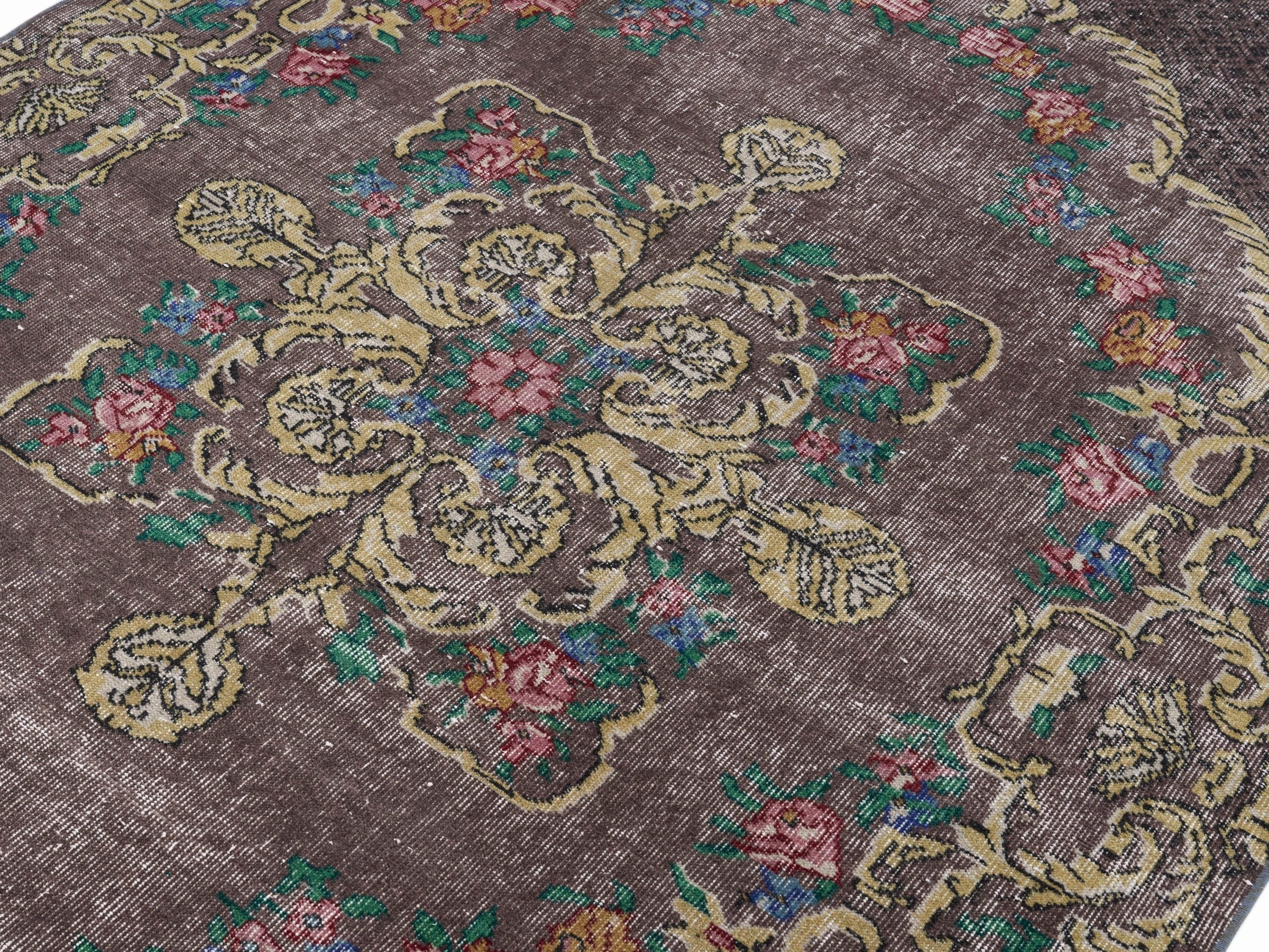 Turkish Isparta area rug in charcoal and gold, view 5 of 10