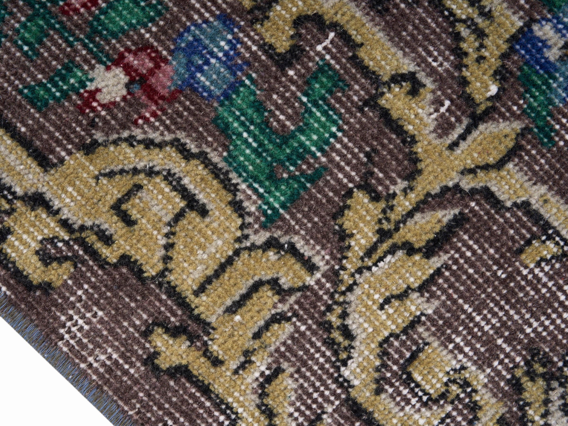 Turkish Isparta area rug in charcoal and gold, view 6 of 10