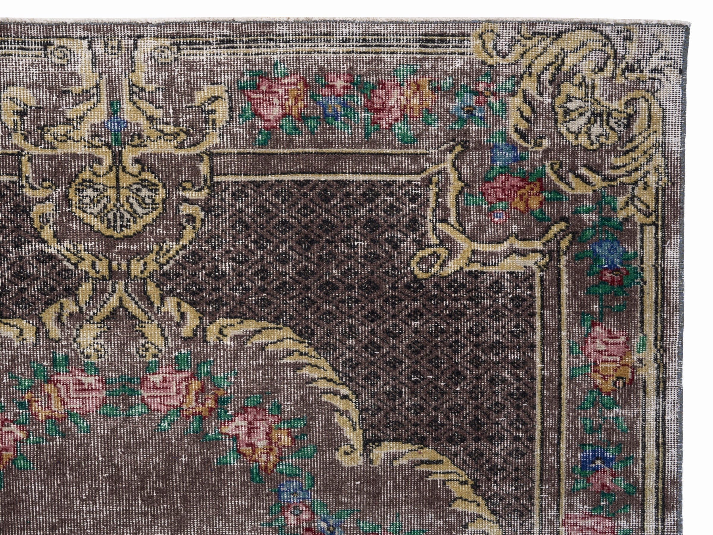Turkish Isparta area rug in charcoal and gold, view 8 of 10
