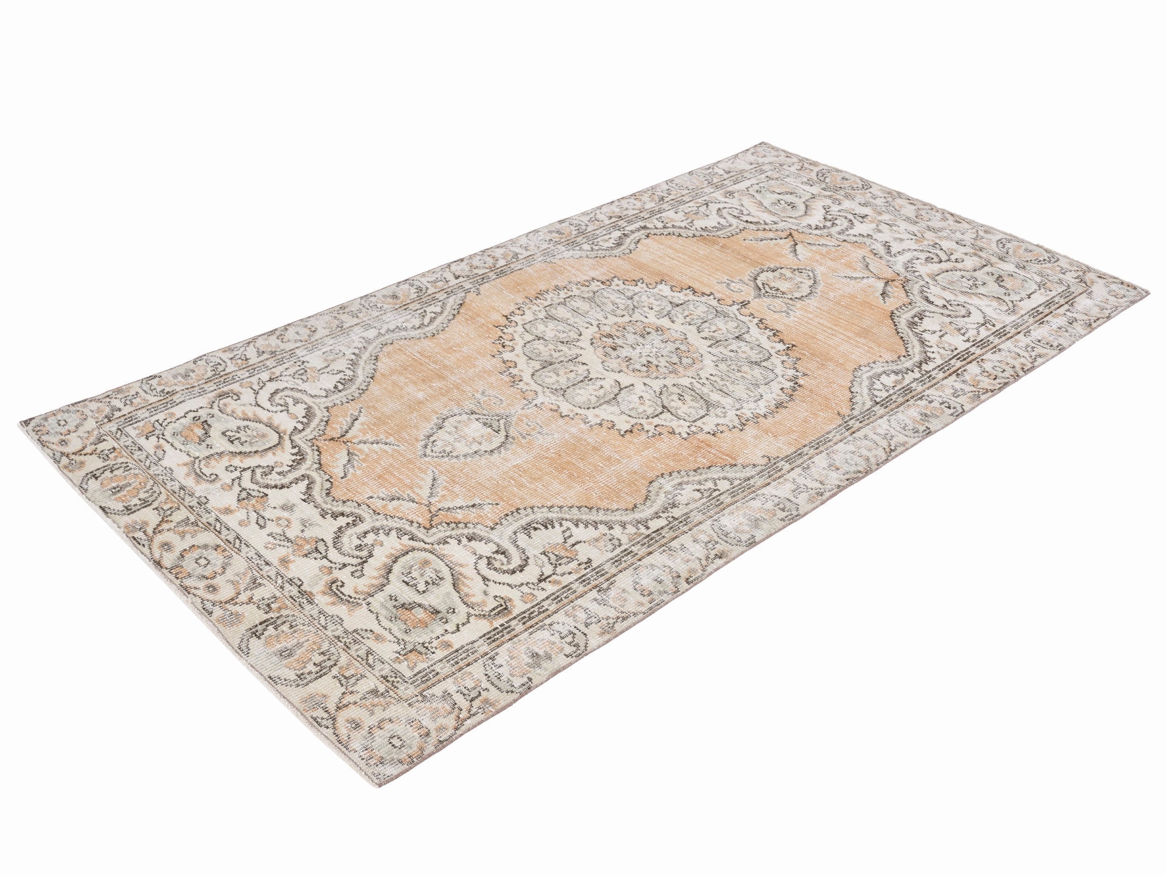 Turkish Manisa area rug in apricot and cream, view 3 of 10