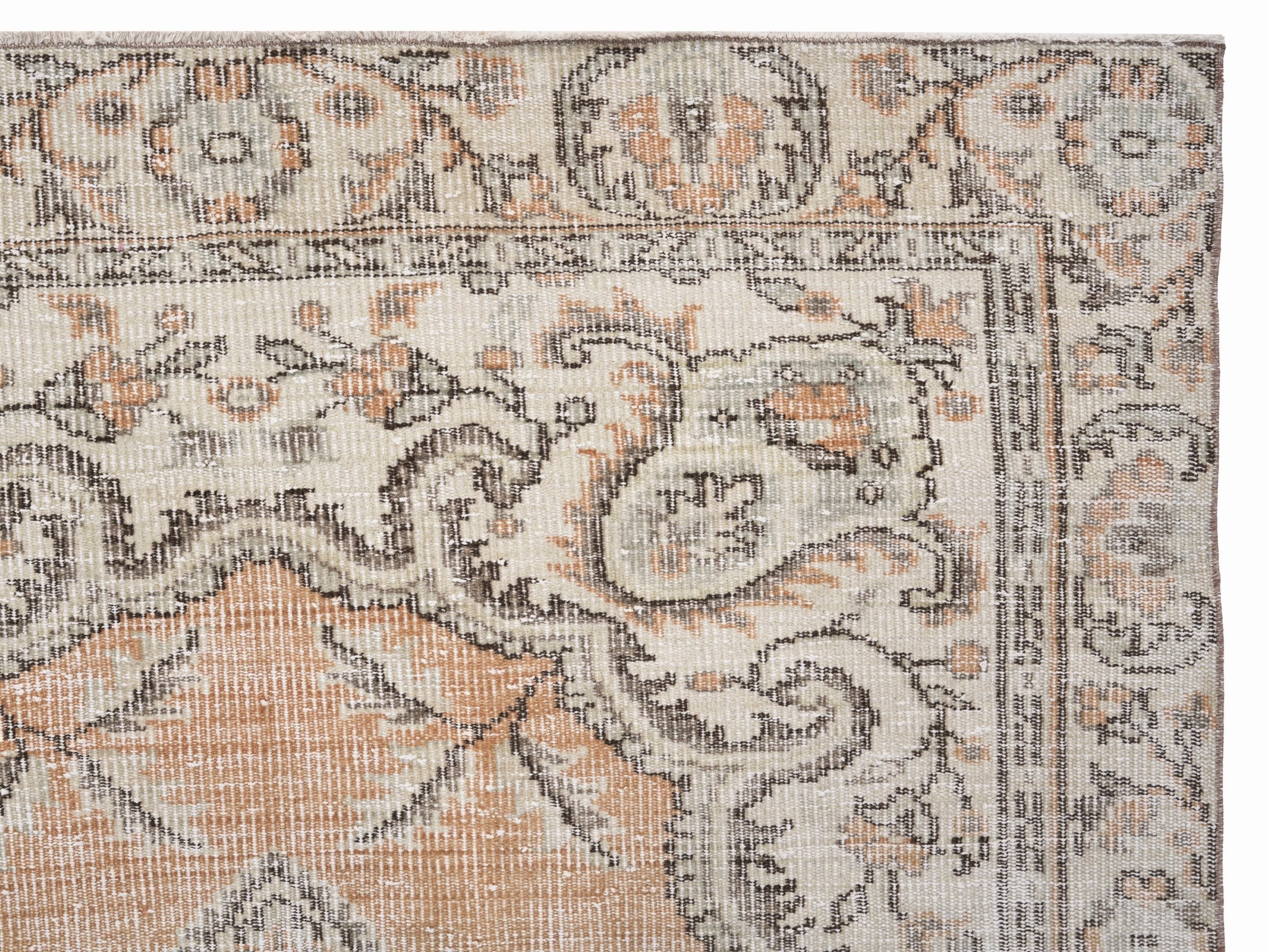 Turkish Manisa area rug in apricot and cream, view 8 of 10