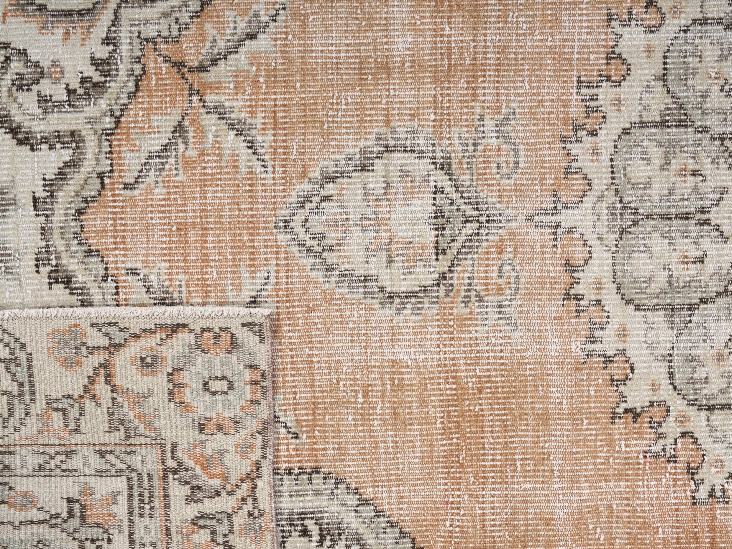 Turkish Manisa area rug in apricot and cream, view 10 of 10