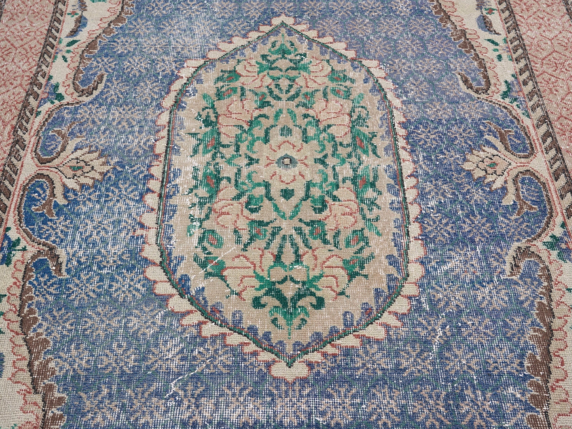 Turkish Isparta area rug in dark blue and rose, view 4 of 10