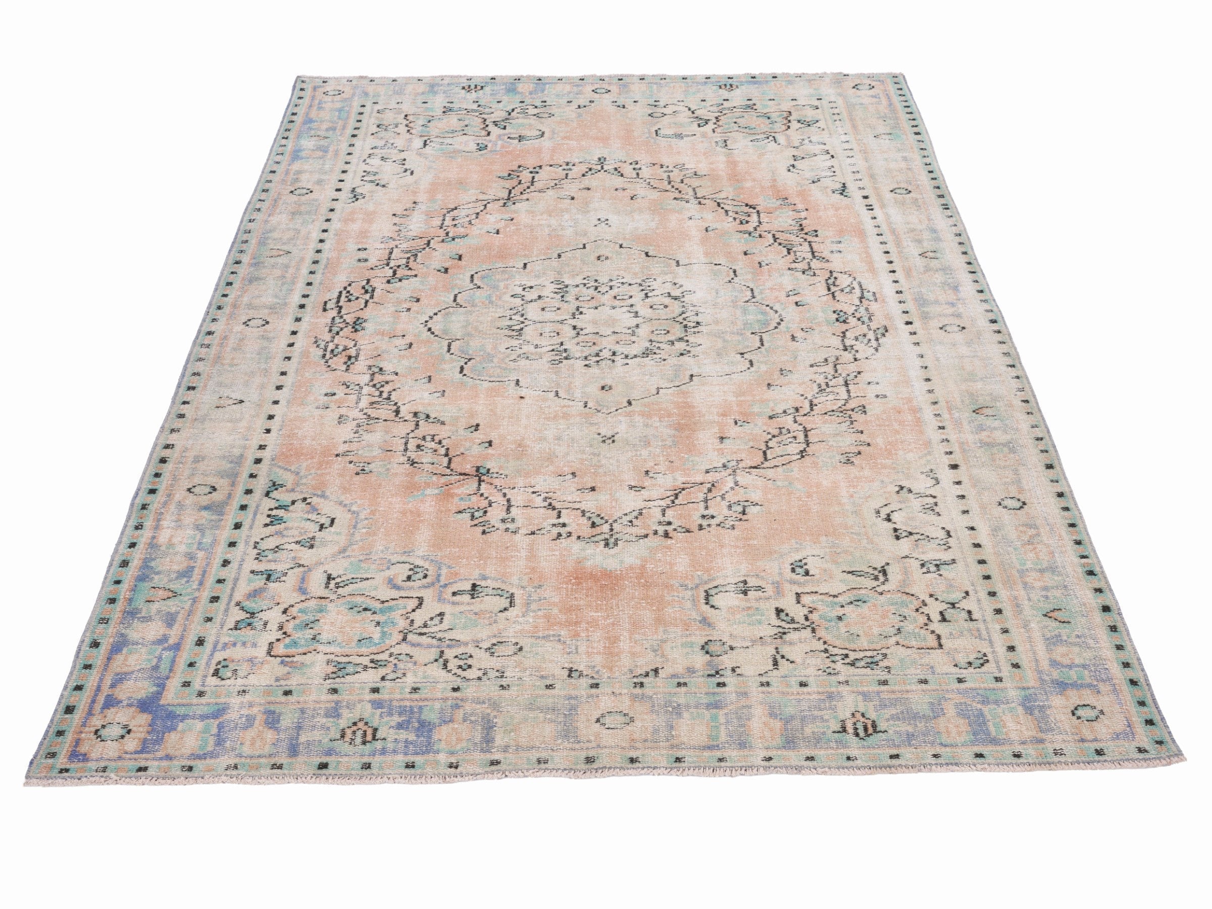 Turkish Manisa area rug in apricot and tan, view 2 of 10