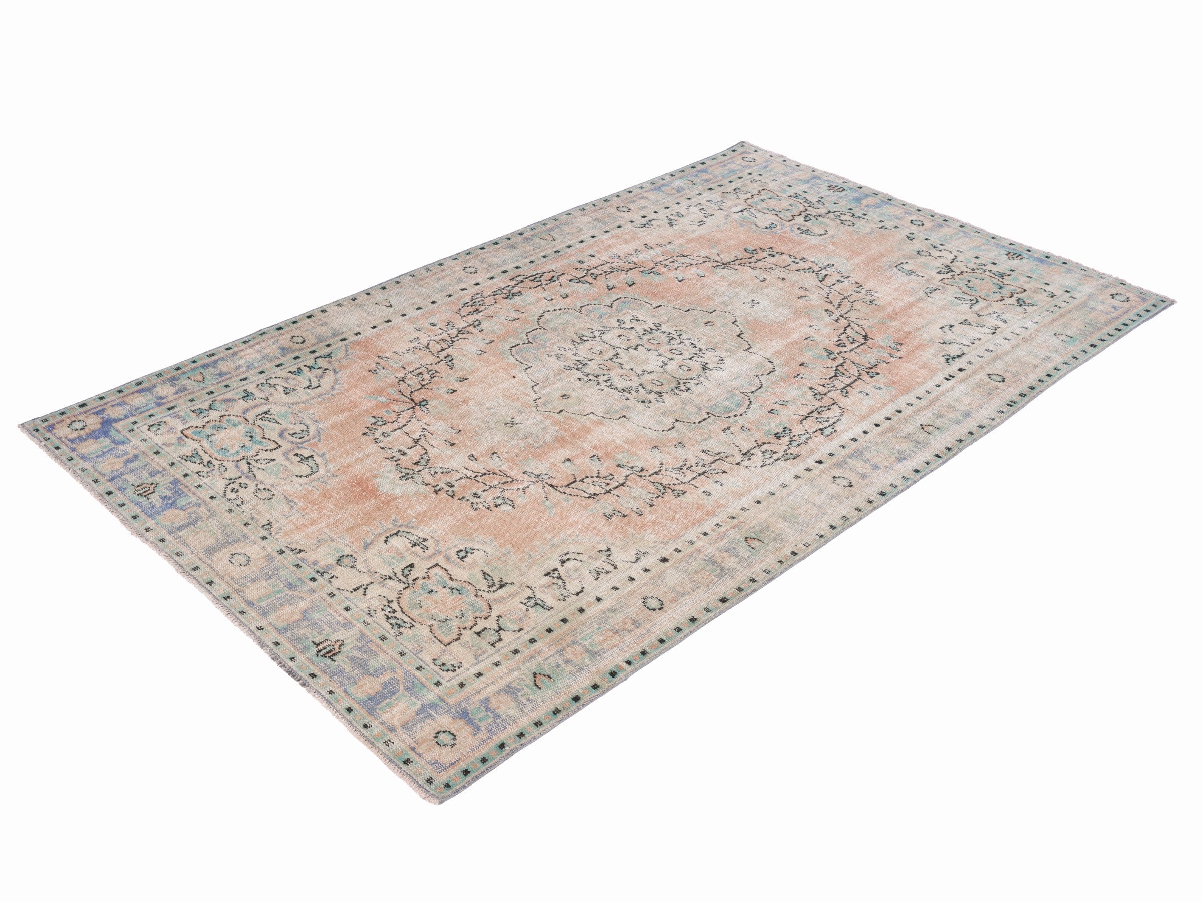 Turkish Manisa area rug in apricot and tan, view 3 of 10