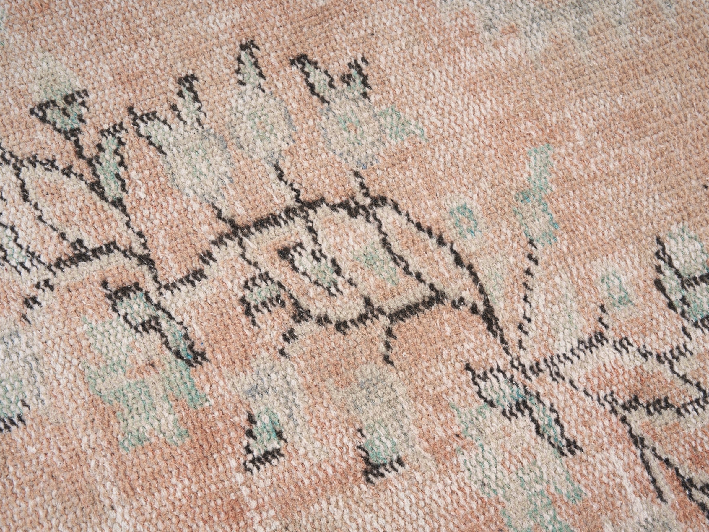 Turkish Manisa area rug in apricot and tan, view 7 of 10