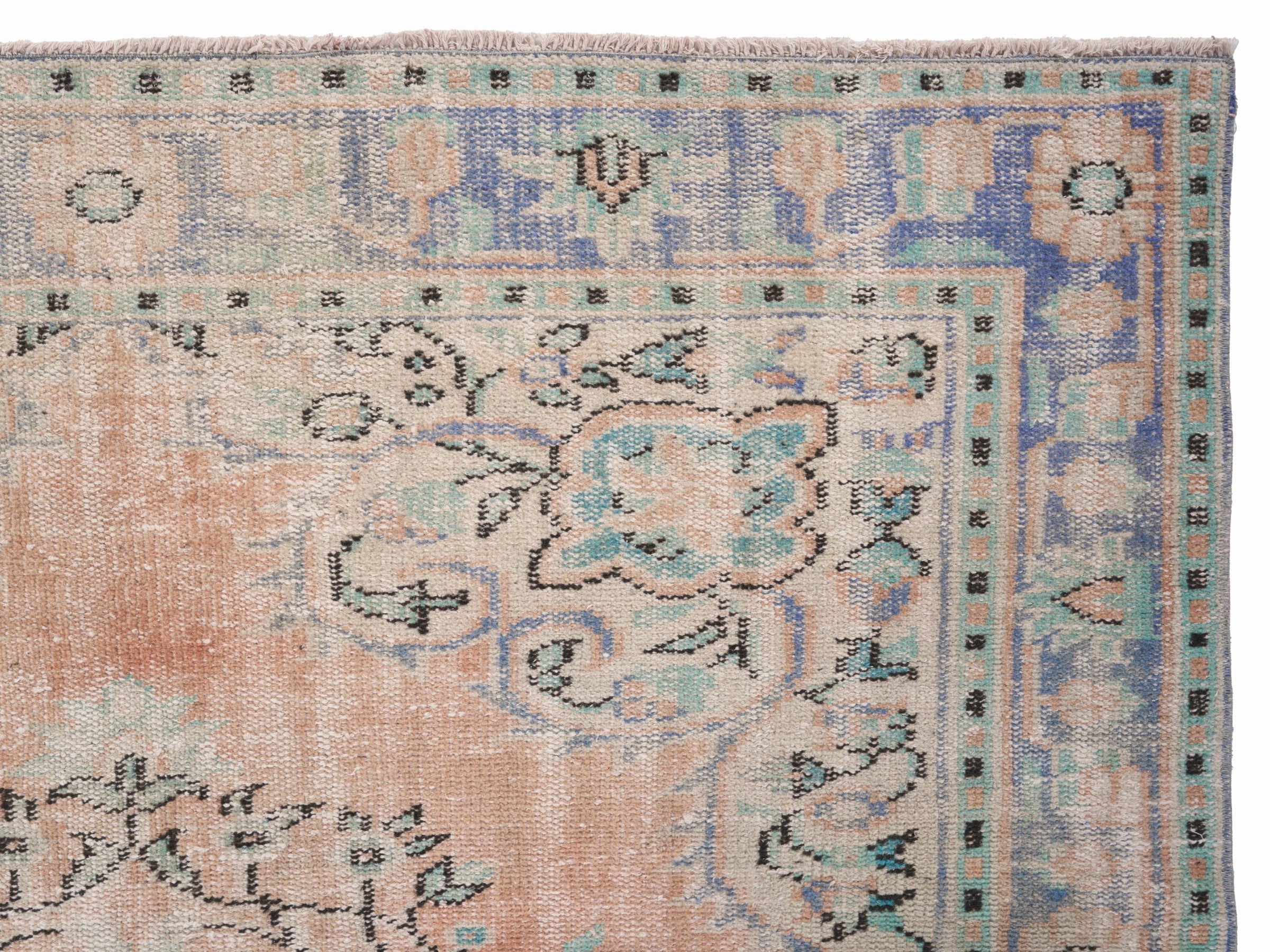 Turkish Manisa area rug in apricot and tan, view 8 of 10