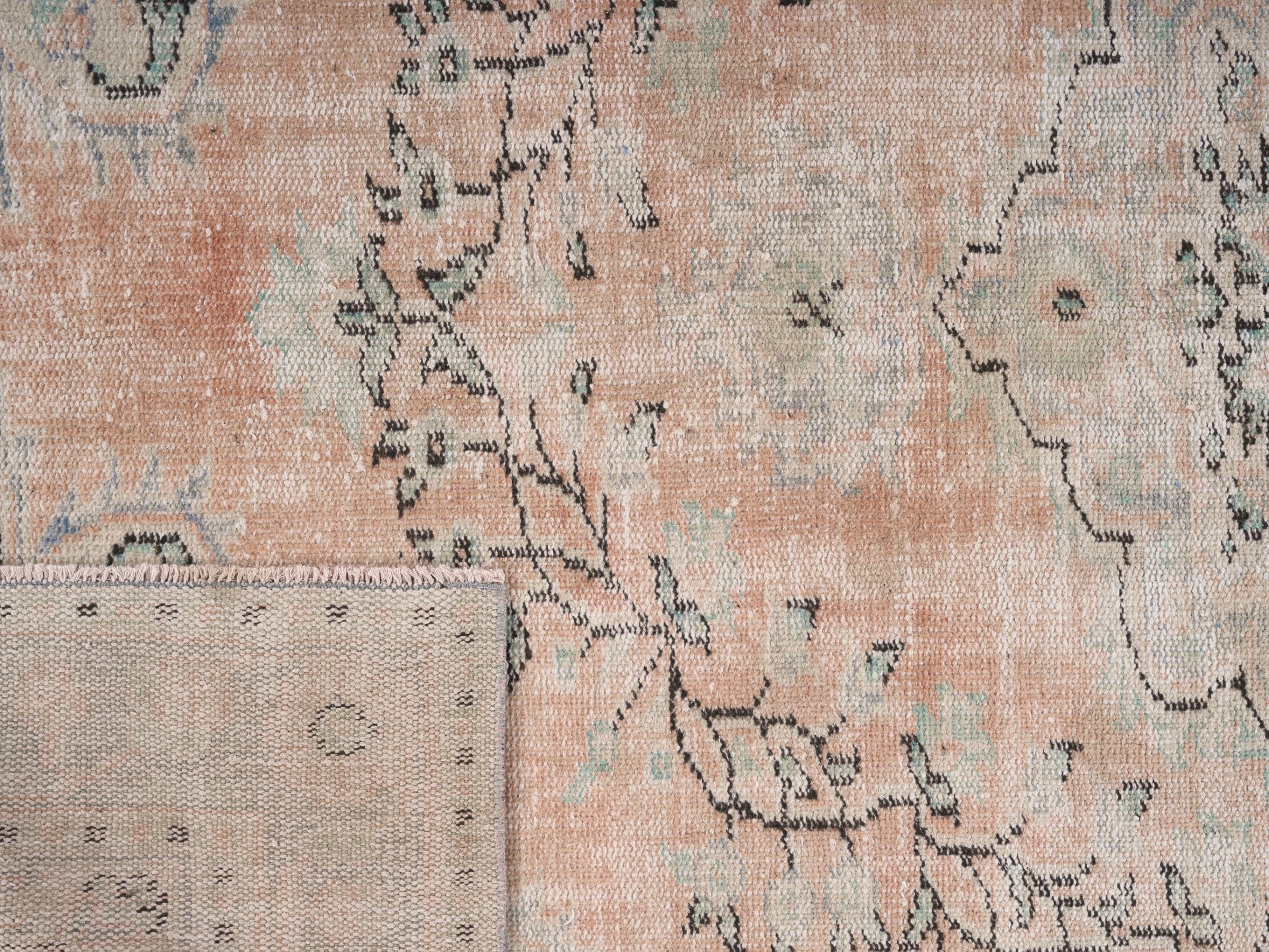 Turkish Manisa area rug in apricot and tan, view 10 of 10