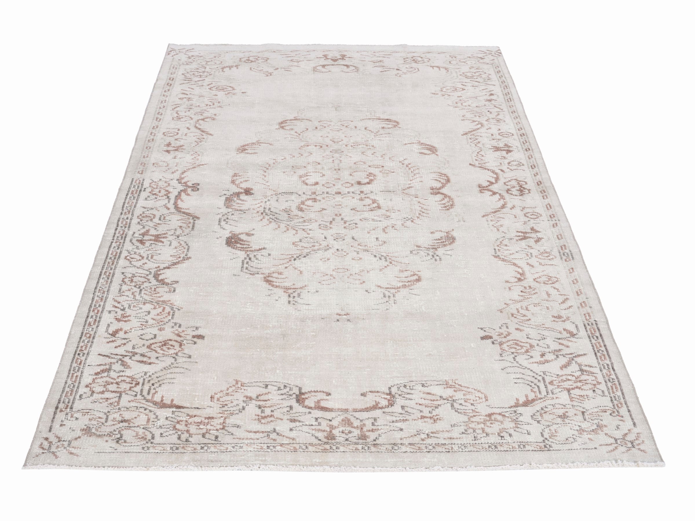 Turkish Manisa area rug in cream and faded red, view 2 of 10