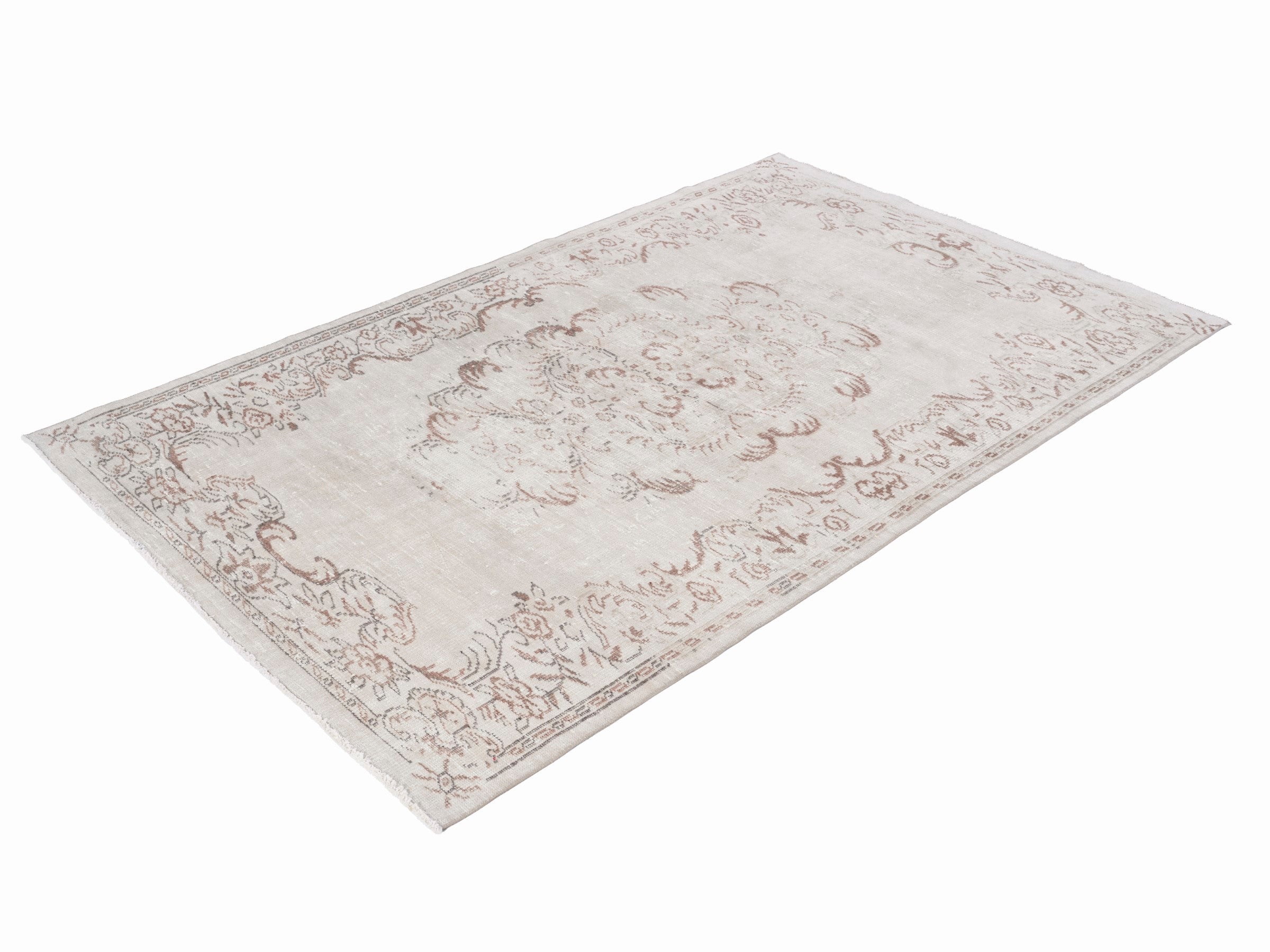 Turkish Manisa area rug in cream and faded red, view 3 of 10