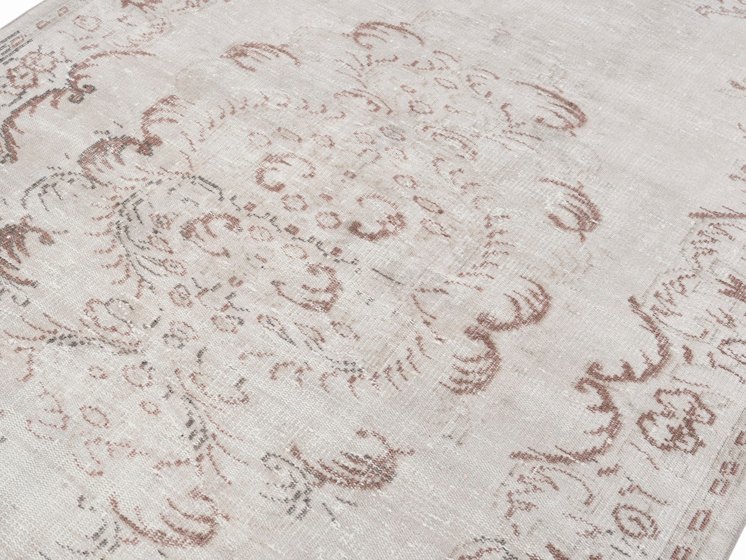 Turkish Manisa area rug in cream and faded red, view 5 of 10