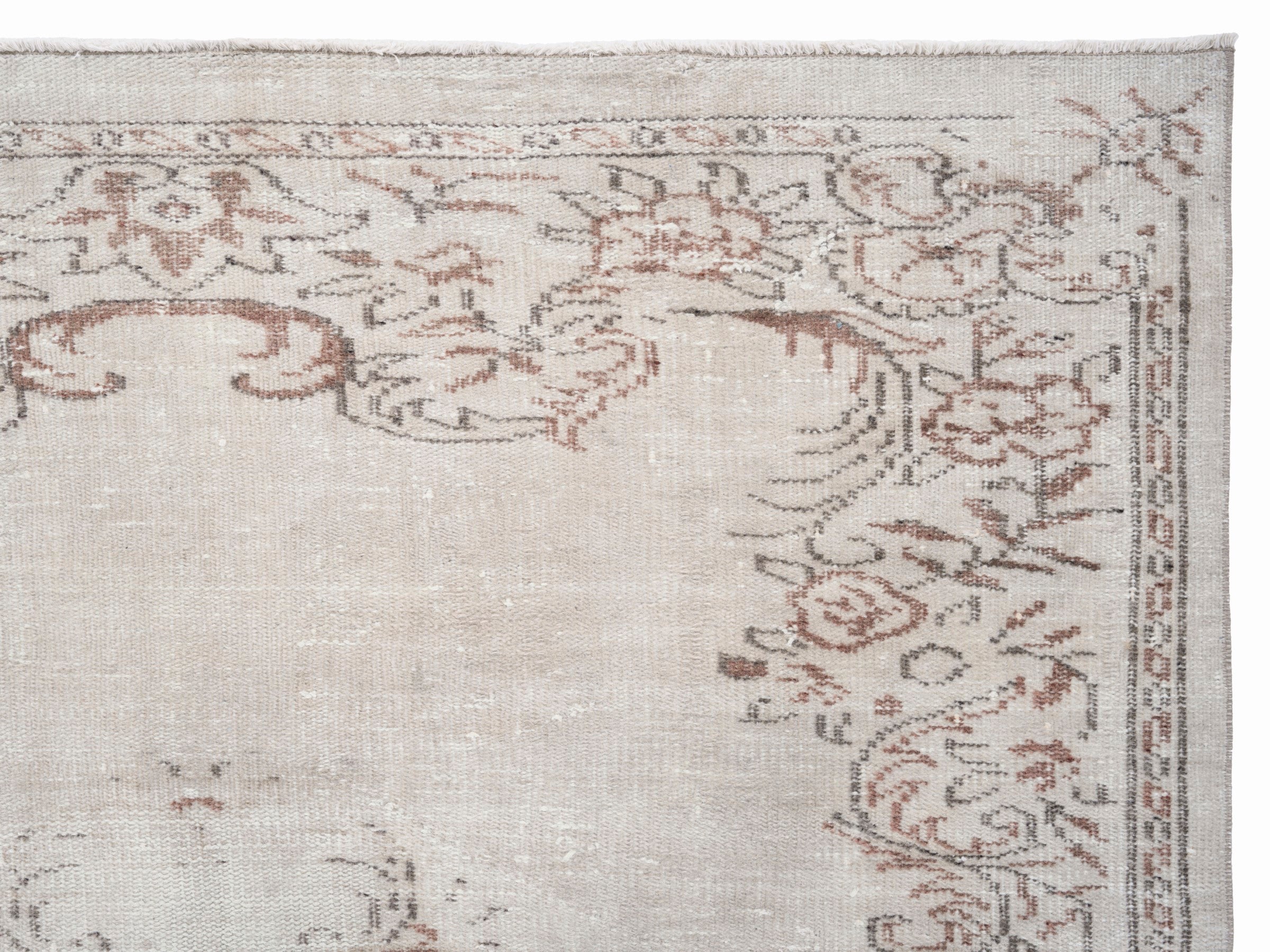 Turkish Manisa area rug in cream and faded red, view 8 of 10
