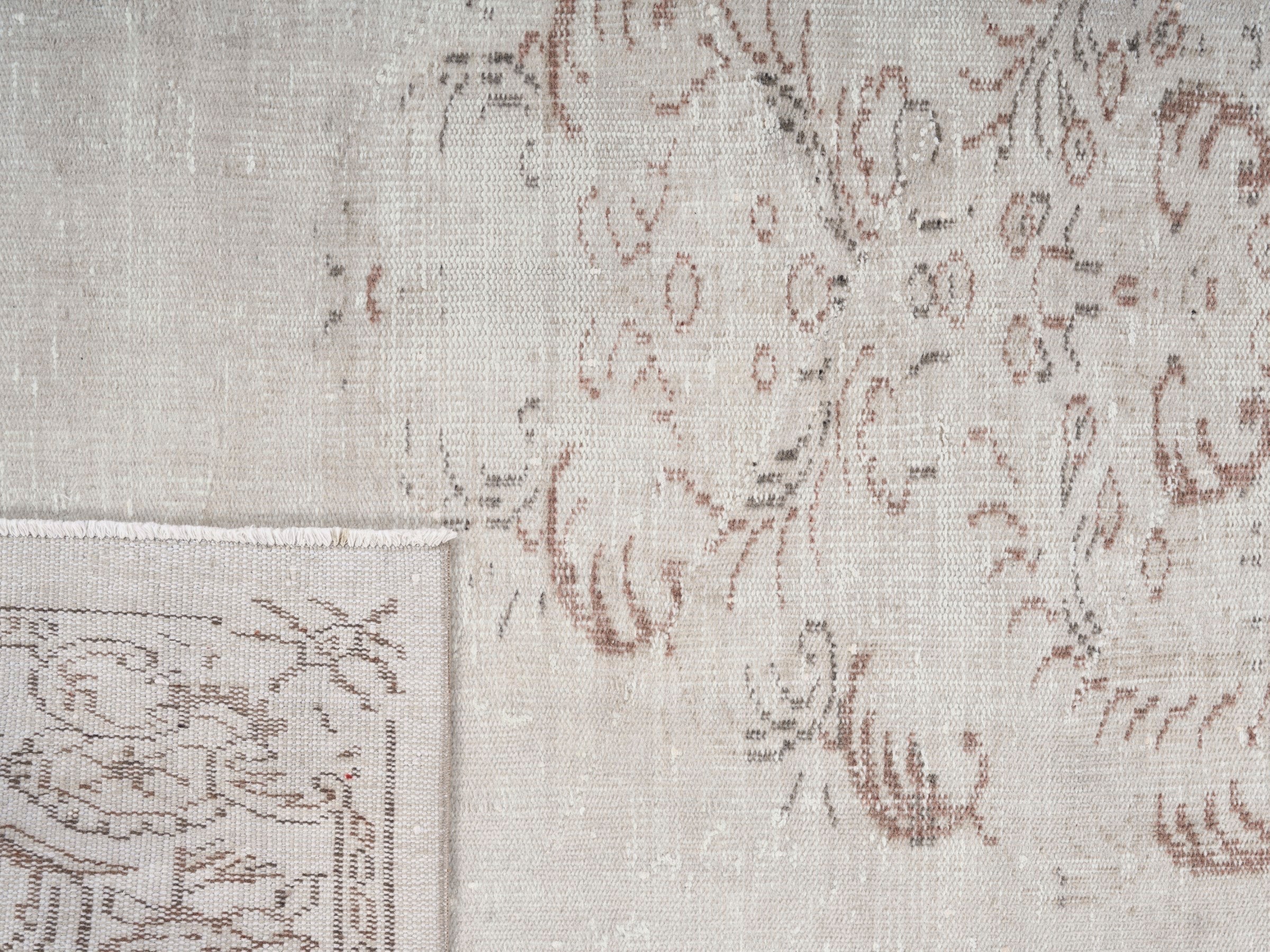 Turkish Manisa area rug in cream and faded red, view 10 of 10