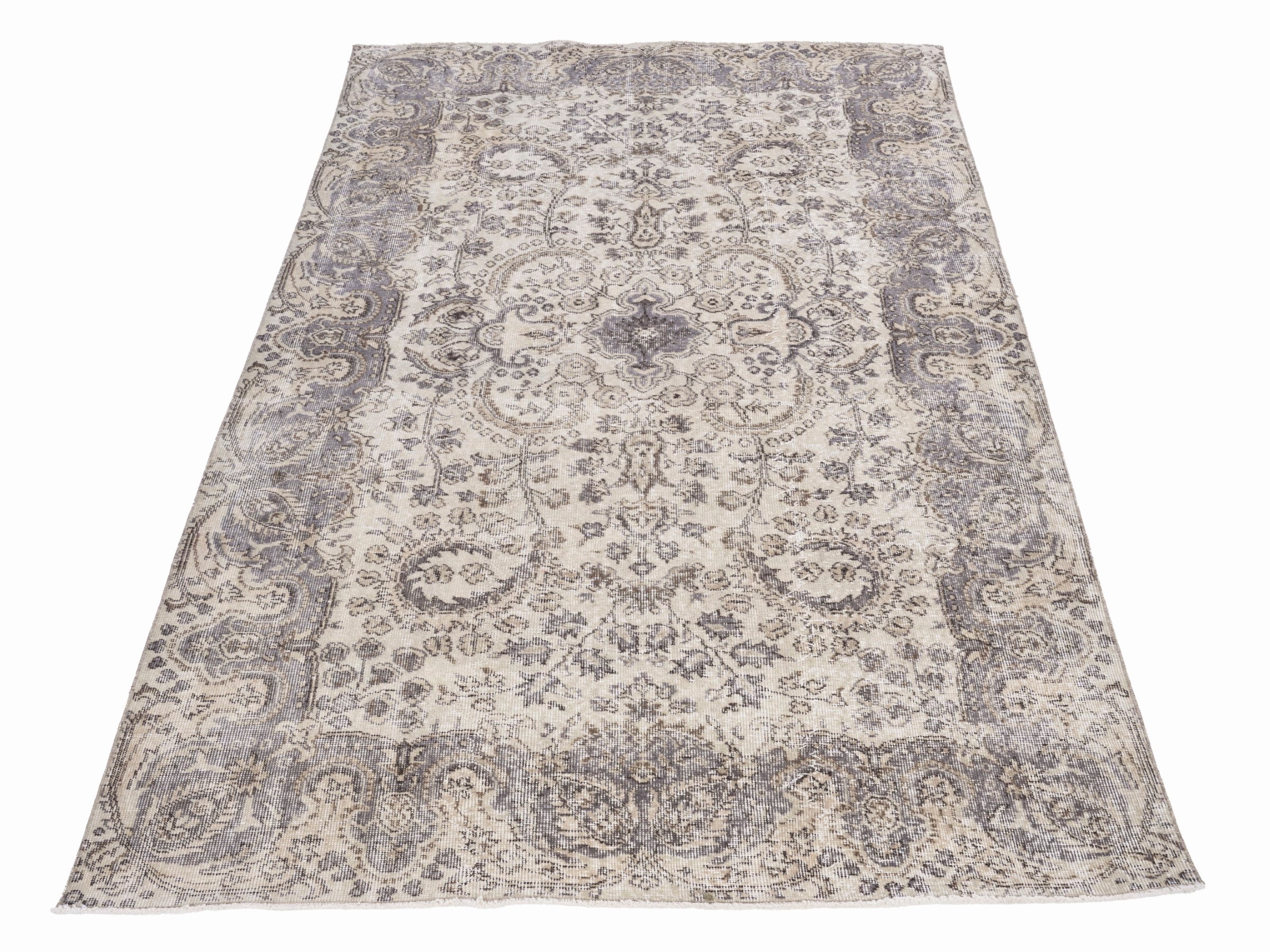 Turkish Isparta area rug in cream and taupe, view 2 of 10