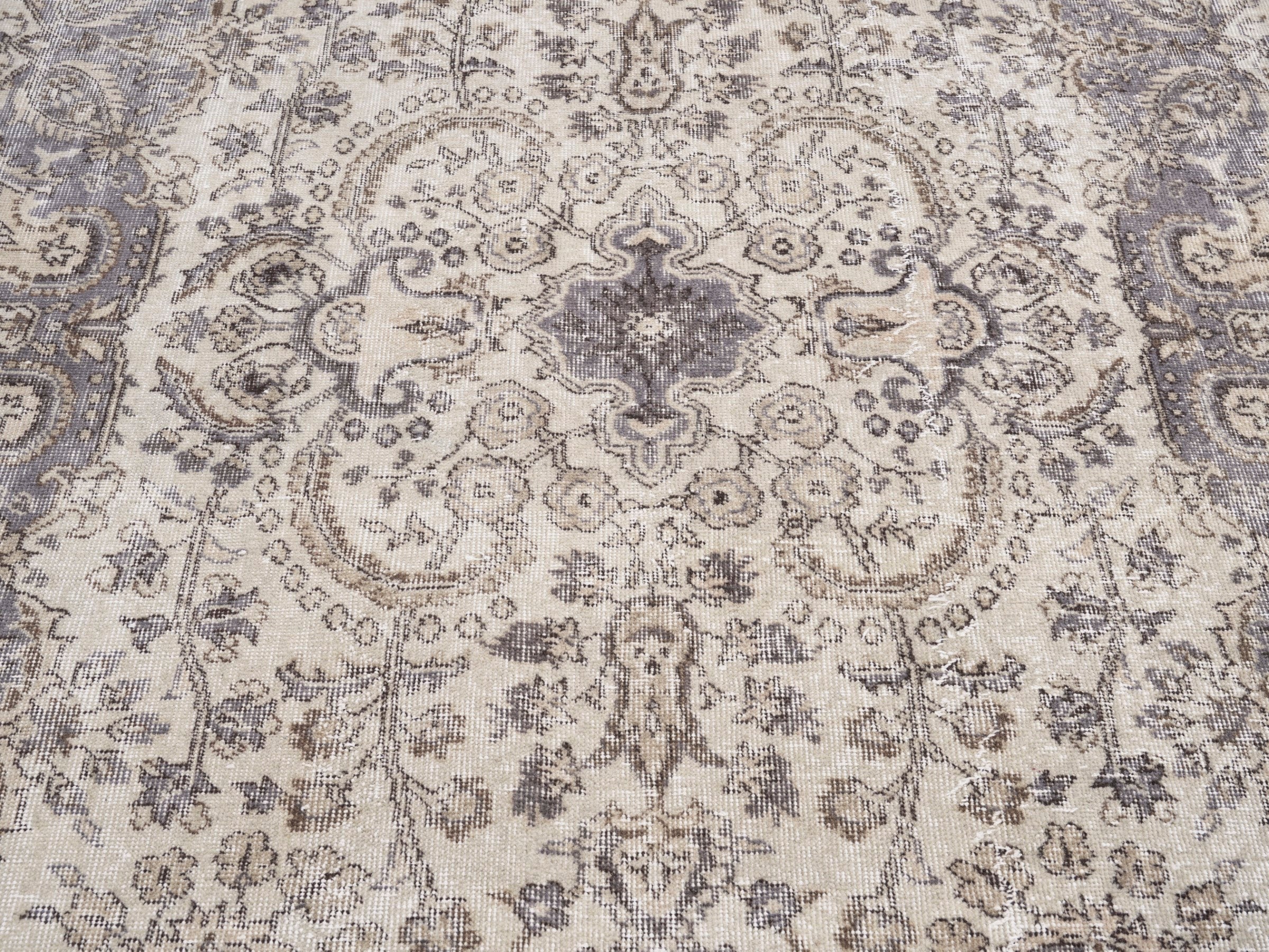 Turkish Isparta area rug in cream and taupe, view 4 of 10