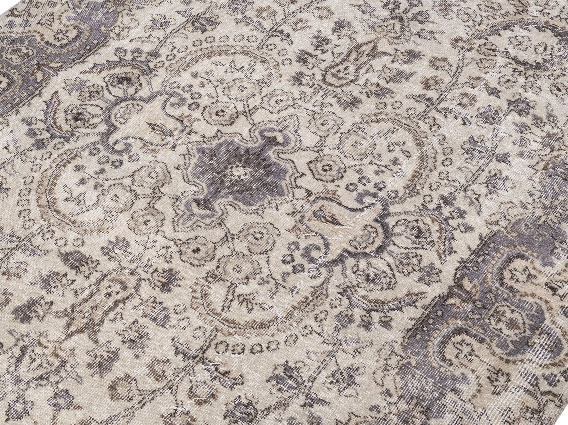 Turkish Isparta area rug in cream and taupe, view 5 of 10