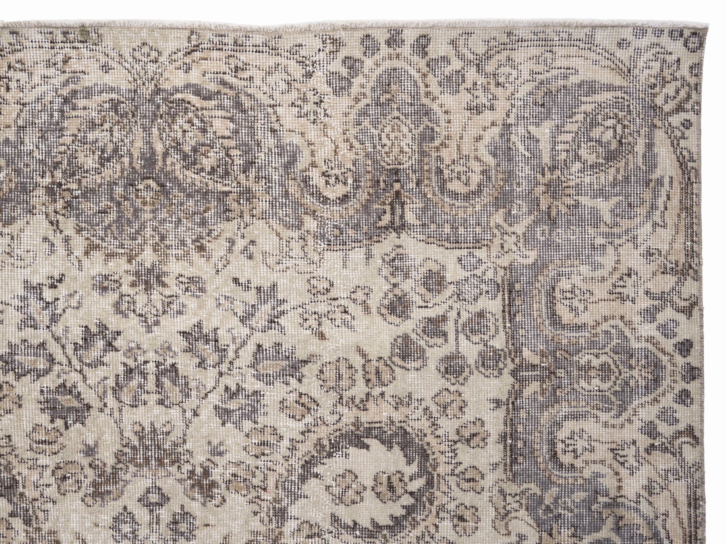 Turkish Isparta area rug in cream and taupe, view 8 of 10