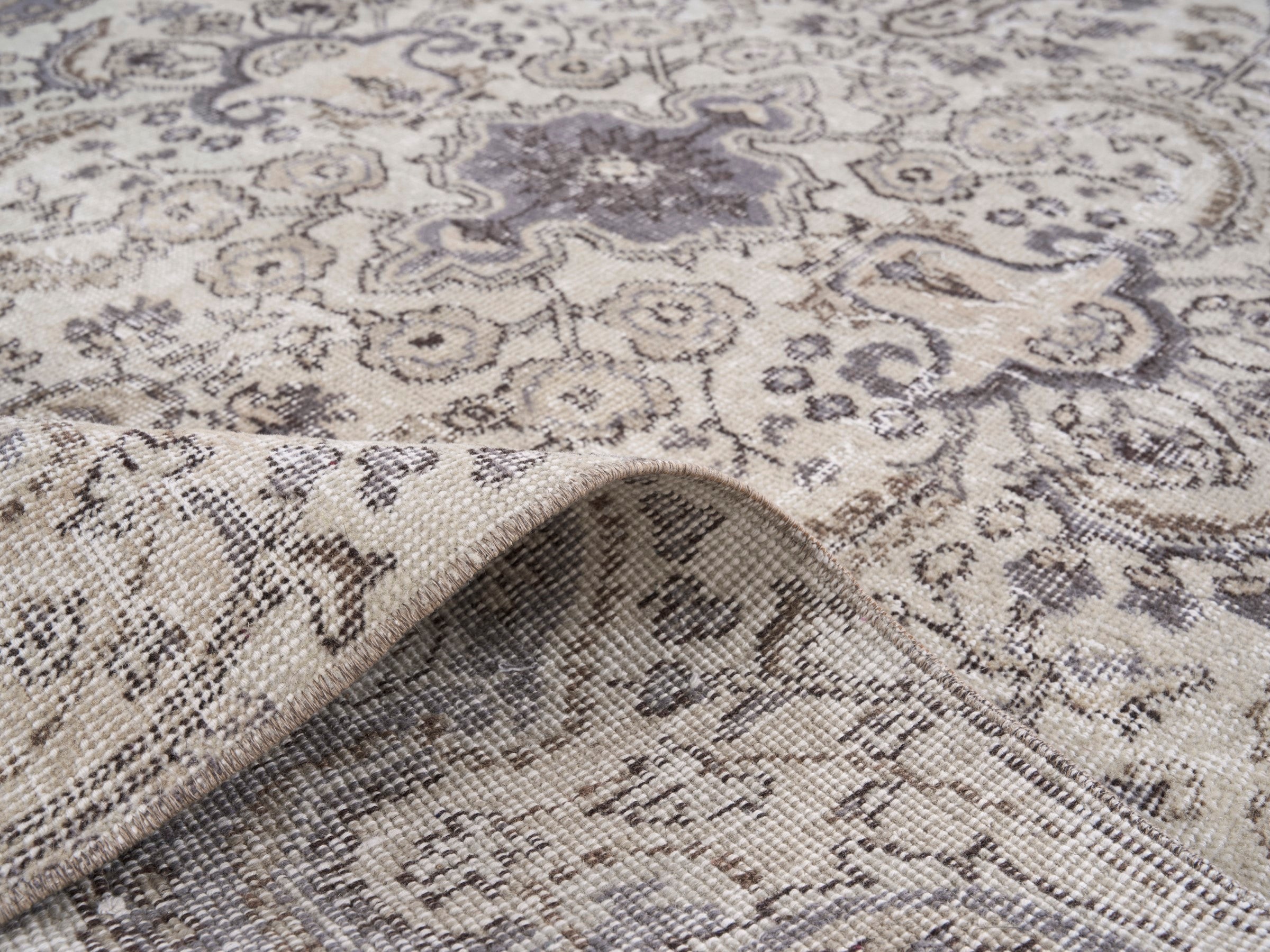 Turkish Isparta area rug in cream and taupe, view 9 of 10